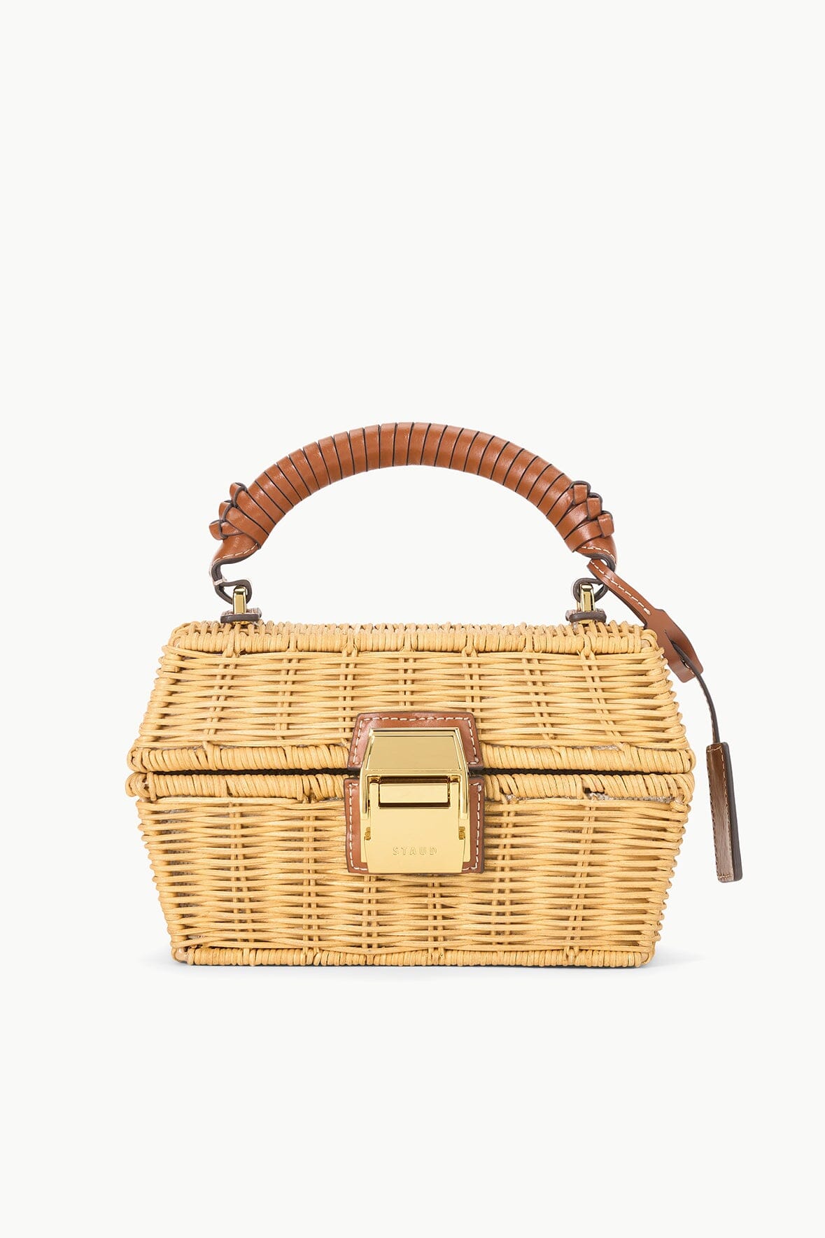 Hand-Woven Wicker Tackle Box Bag with Leather Handle & Mirror | Natural