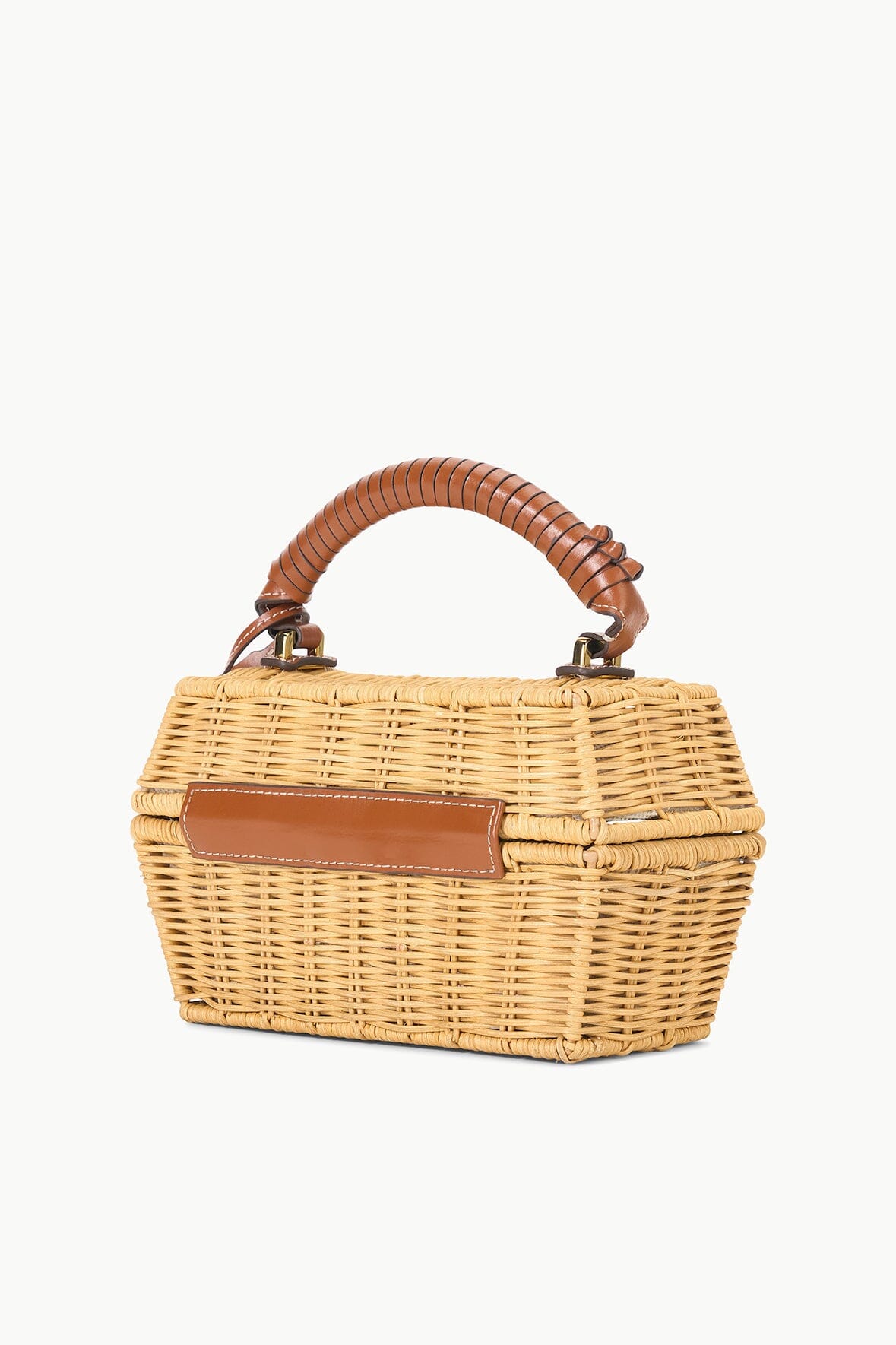 Hand-Woven Wicker Tackle Box Bag with Leather Handle & Mirror | Natural