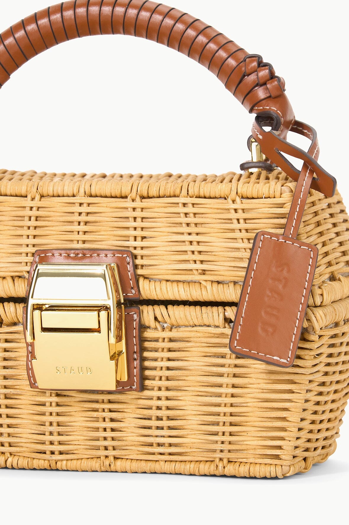 Hand-Woven Wicker Tackle Box Bag with Leather Handle & Mirror | Natural