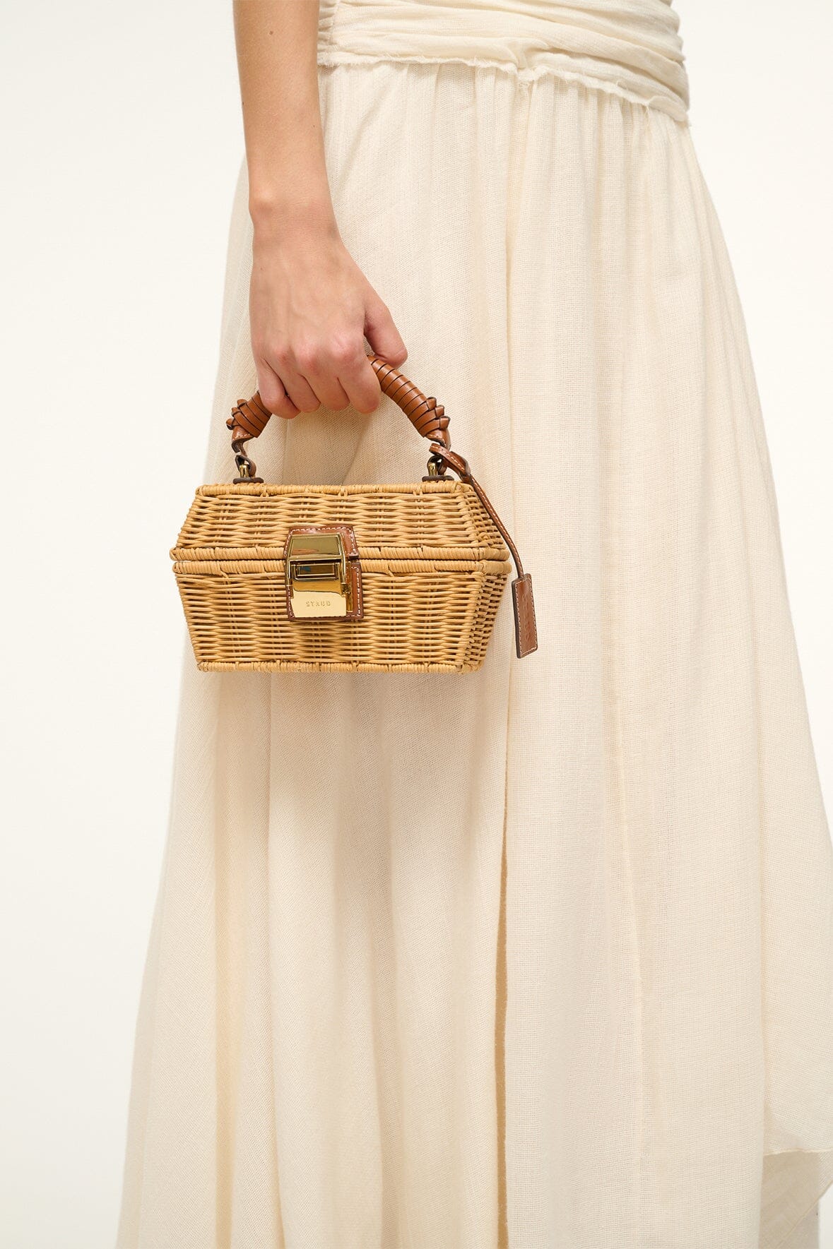 Hand-Woven Wicker Tackle Box Bag with Leather Handle & Mirror | Natural