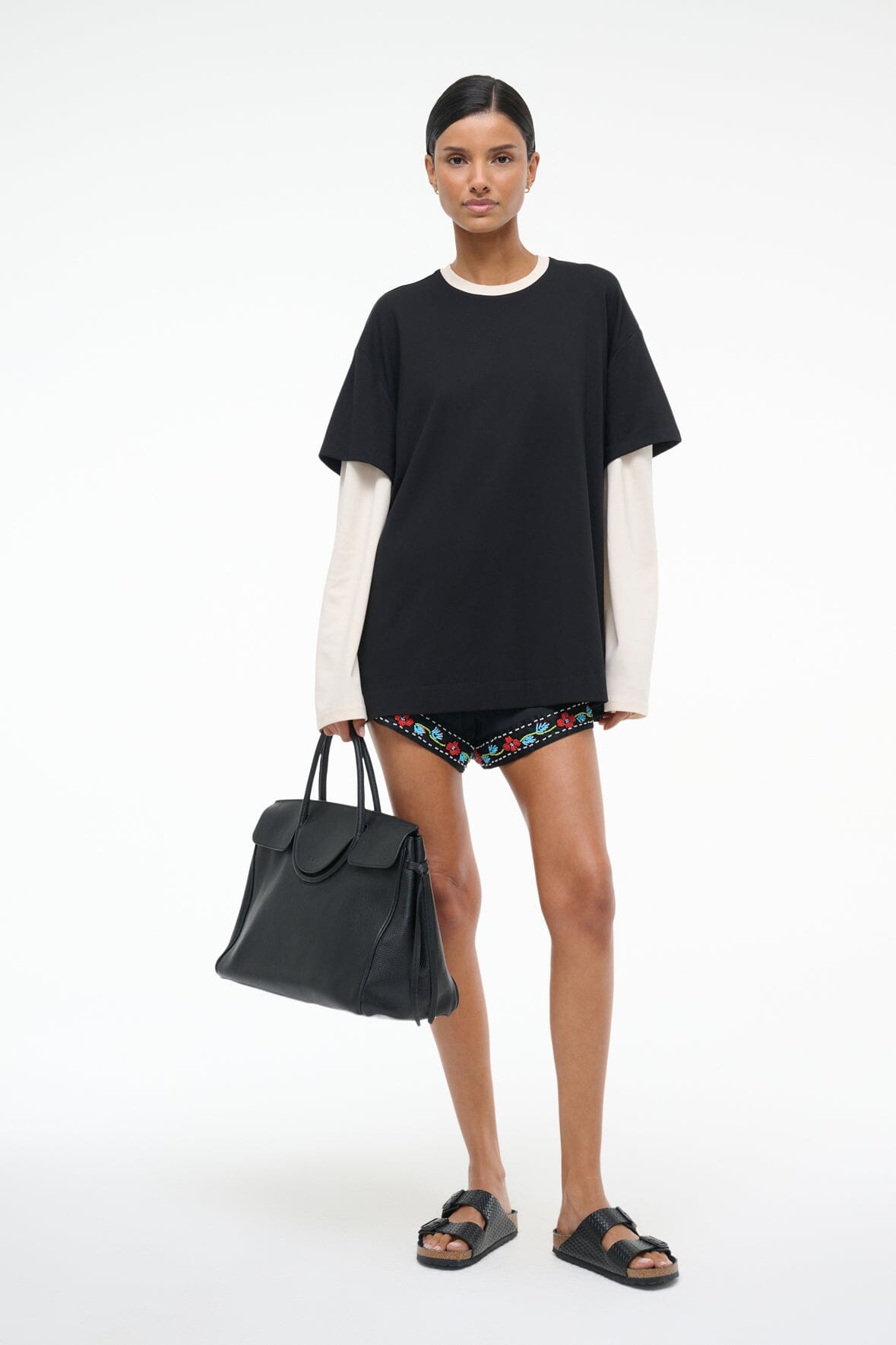 Oversized Long Sleeve Tee with Contrast Rib | William Black Ecru
