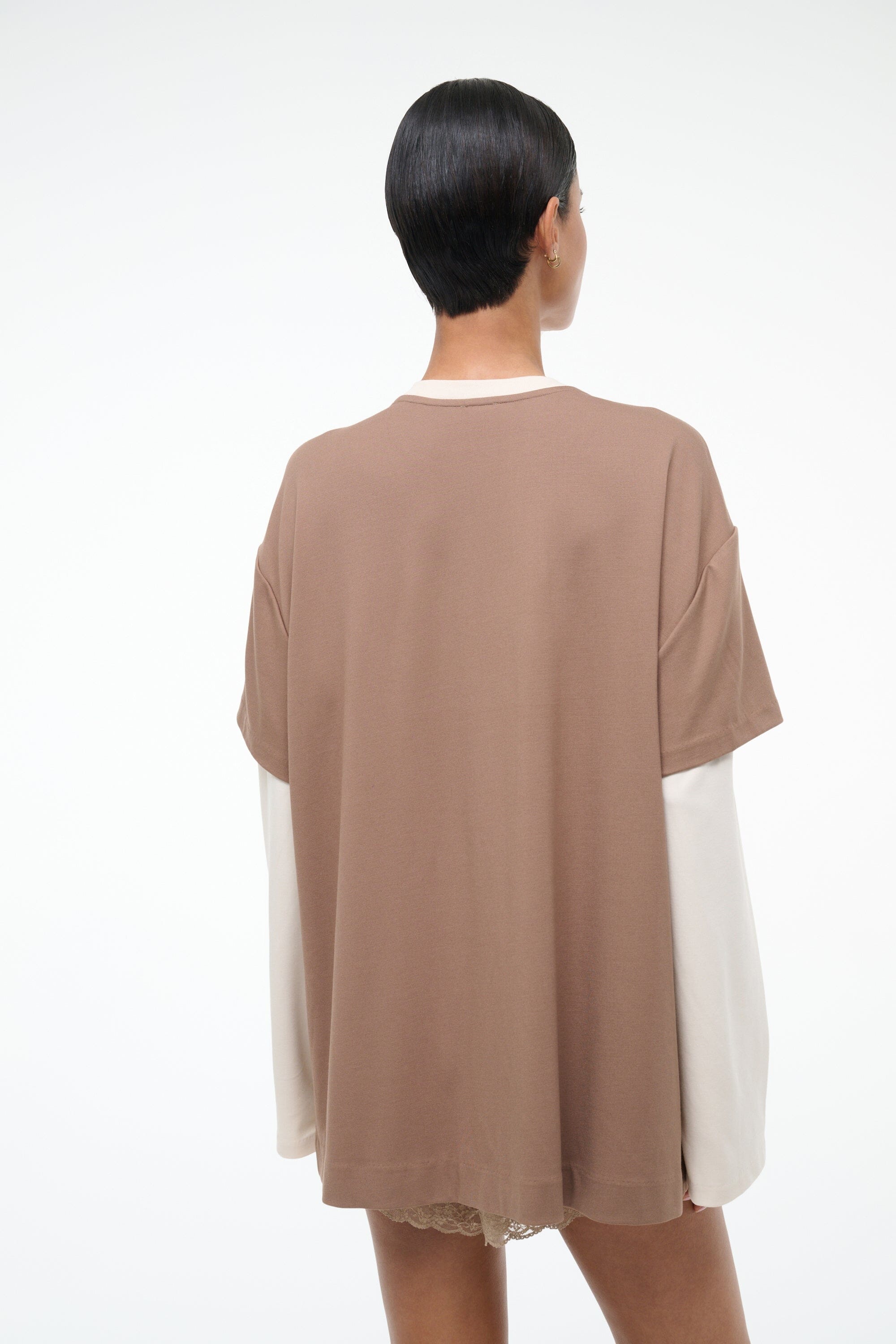 Oversized Long Sleeve Tee with Contrast Rib | William Taupe Ecru