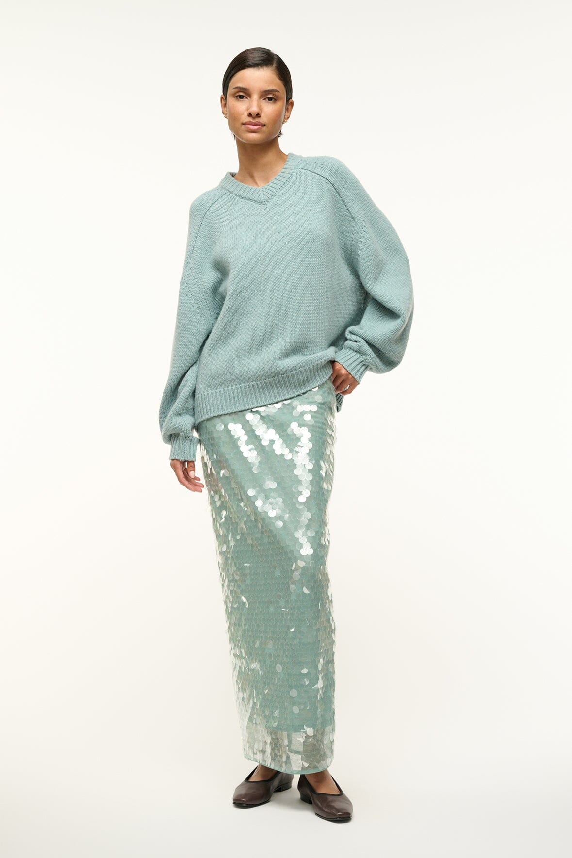 Chunky Oversized V-Neck Sweater for Women | Wilson Mist