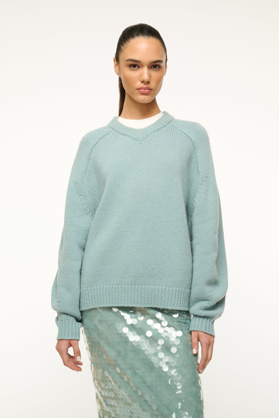 Chunky Oversized V-Neck Sweater for Women | Wilson Mist