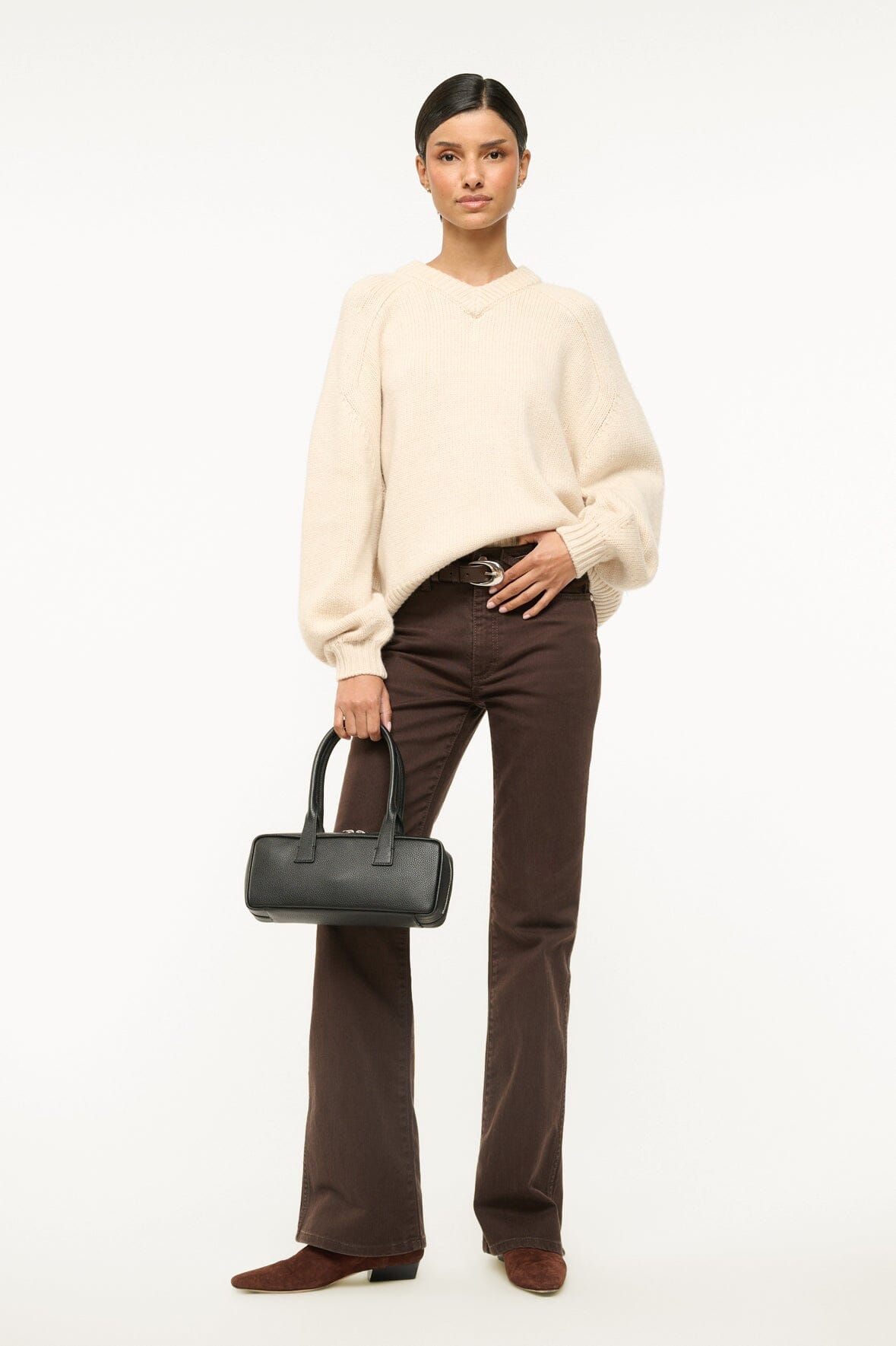 Oversized Chunky Knit Sweater with V-Neck & Raglan Sleeves | Wilson Oatmeal