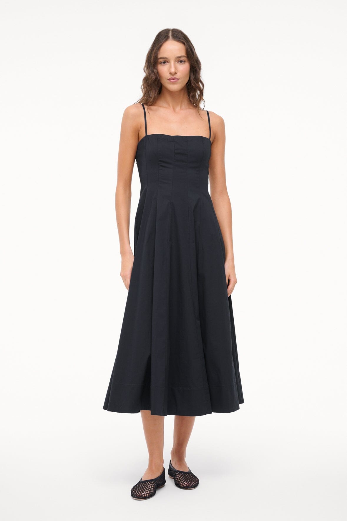 Corset-Style Midi Dress with Spaghetti Straps | Wylie Black