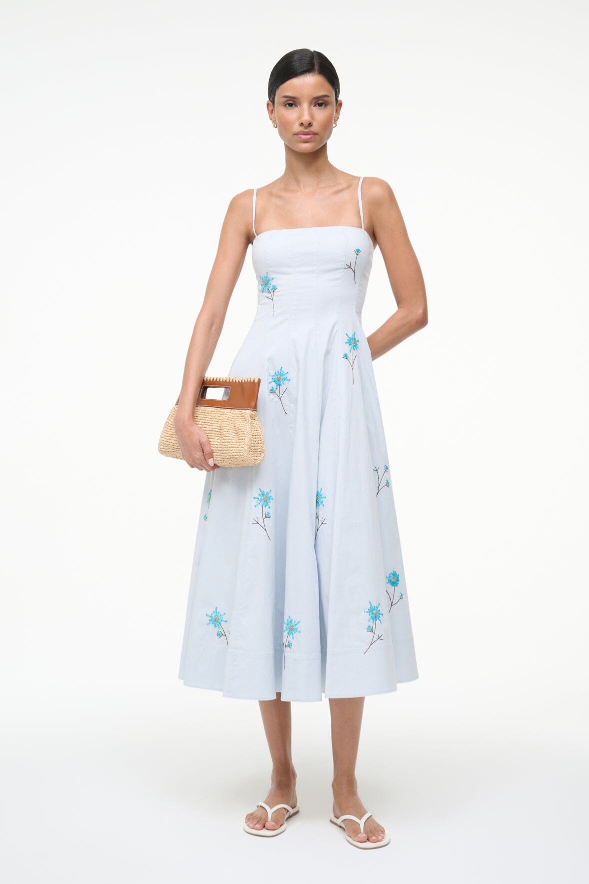 Hand-Beaded Cotton Poplin Midi Dress | Wylie by Dandelion Sky