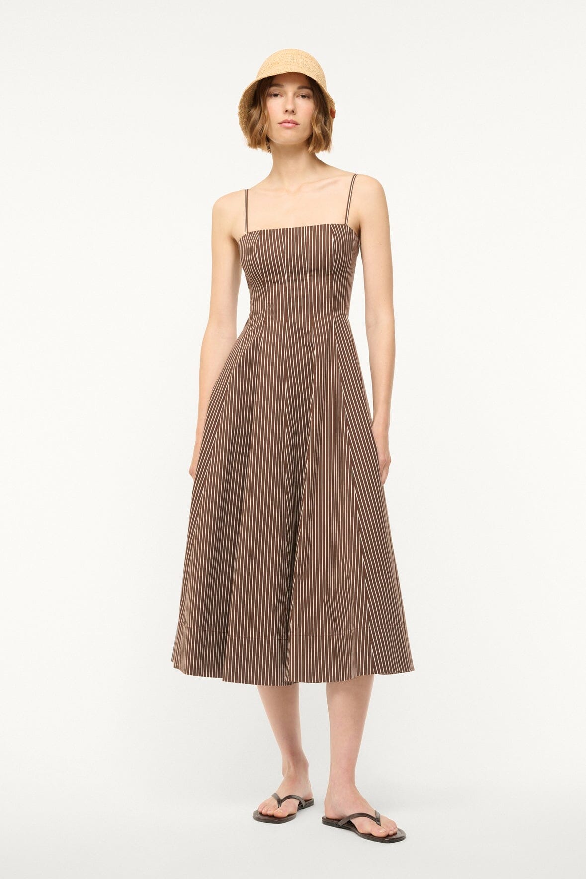 Corset-Style Midi Dress with Spaghetti Straps | Wylie Dark Oak