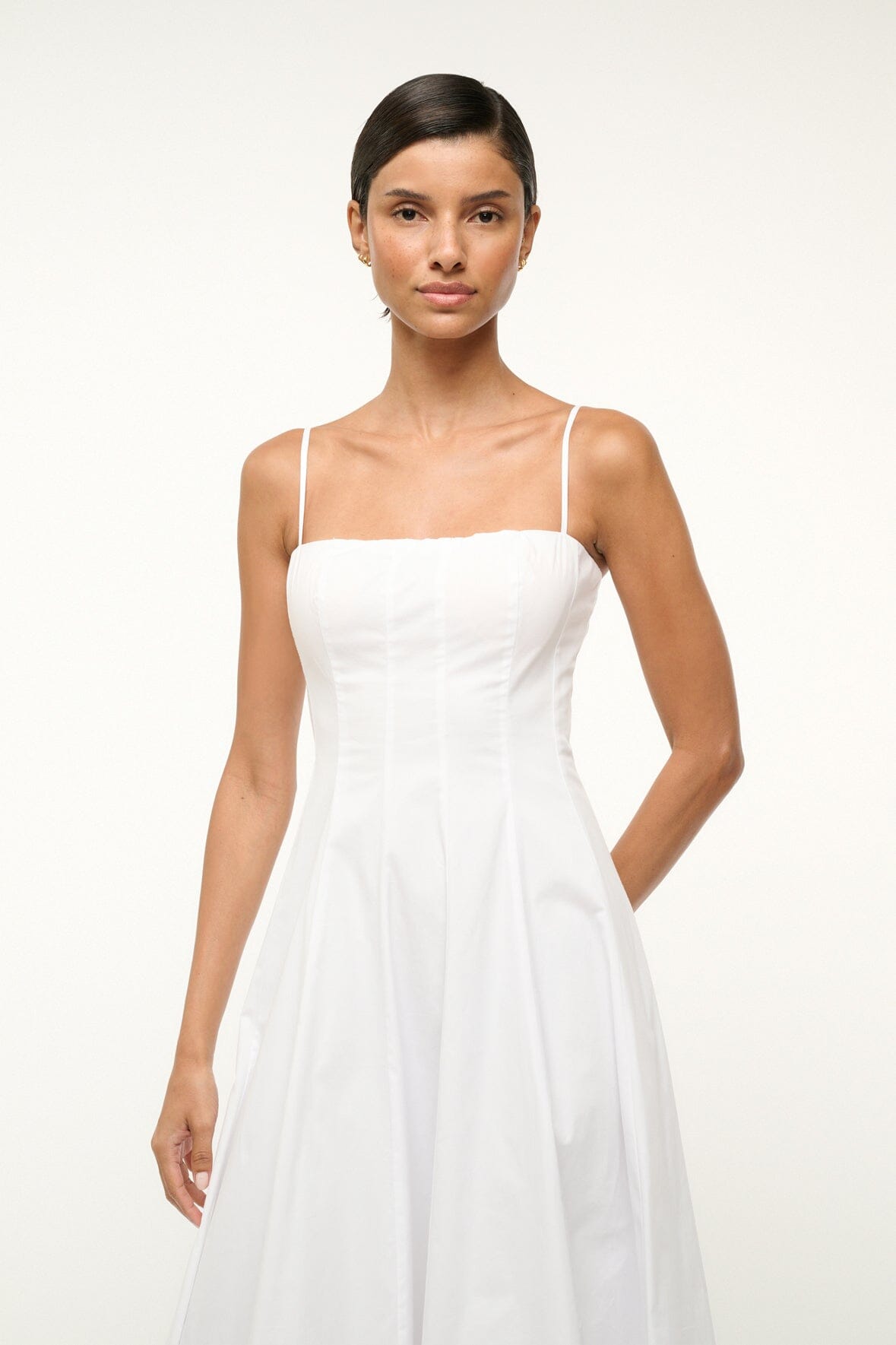 White Corset Midi Dress with Spaghetti Straps | Wylie