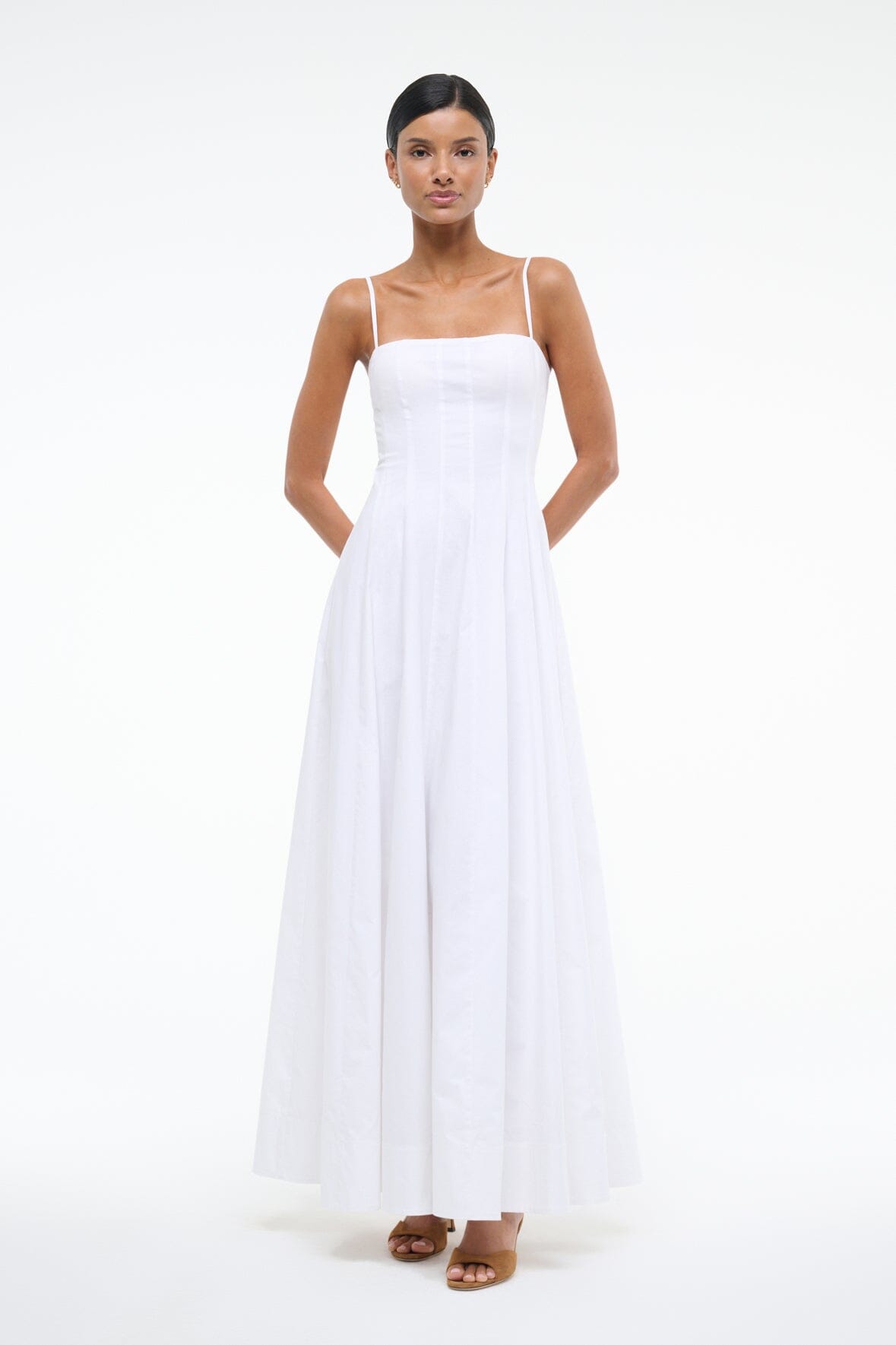 Corset Panel Cotton Maxi Dress with Spaghetti Straps | Wylie White