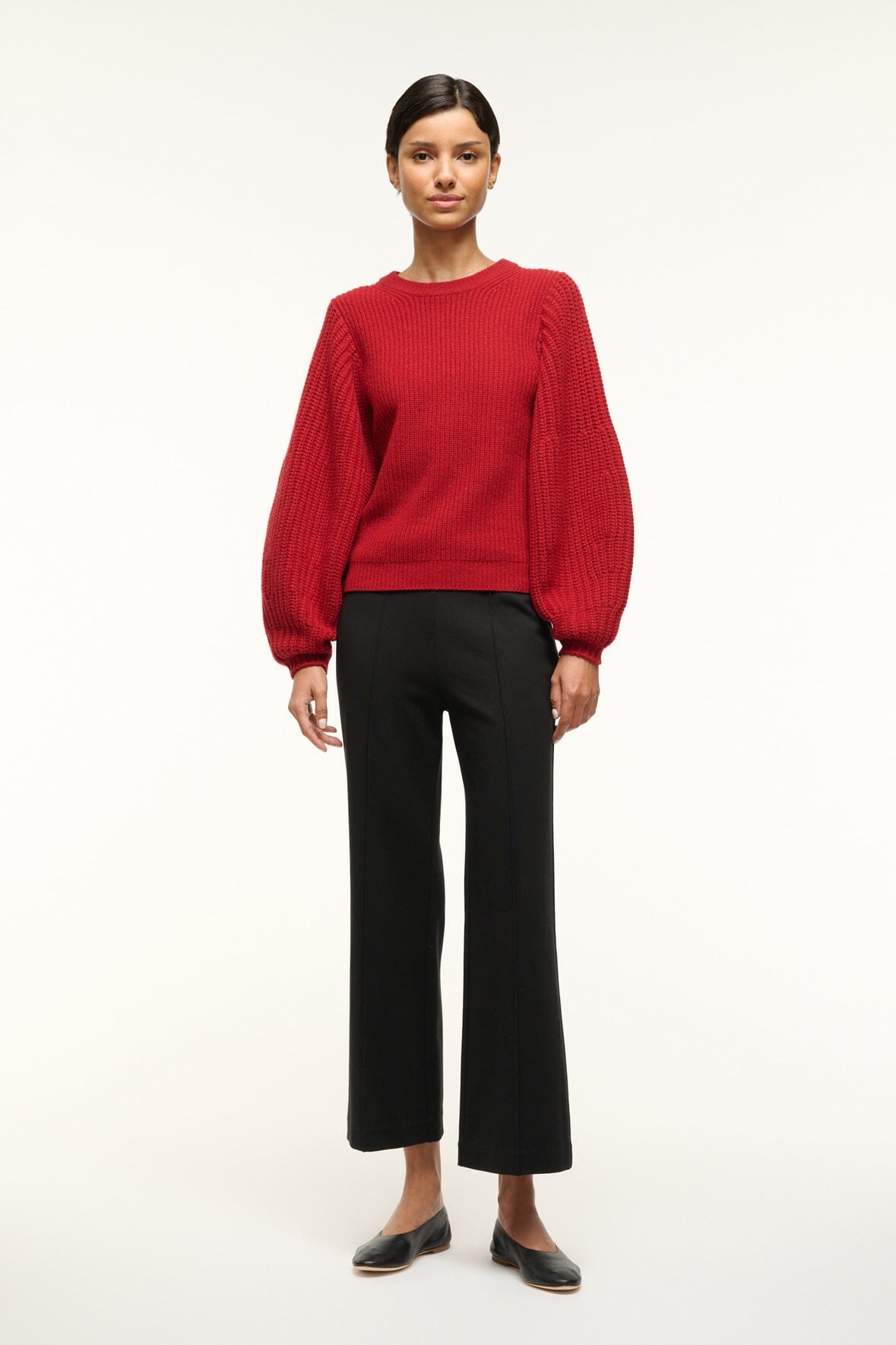Chunky Merino Wool Sweater with Balloon Sleeves | Aura Rouge