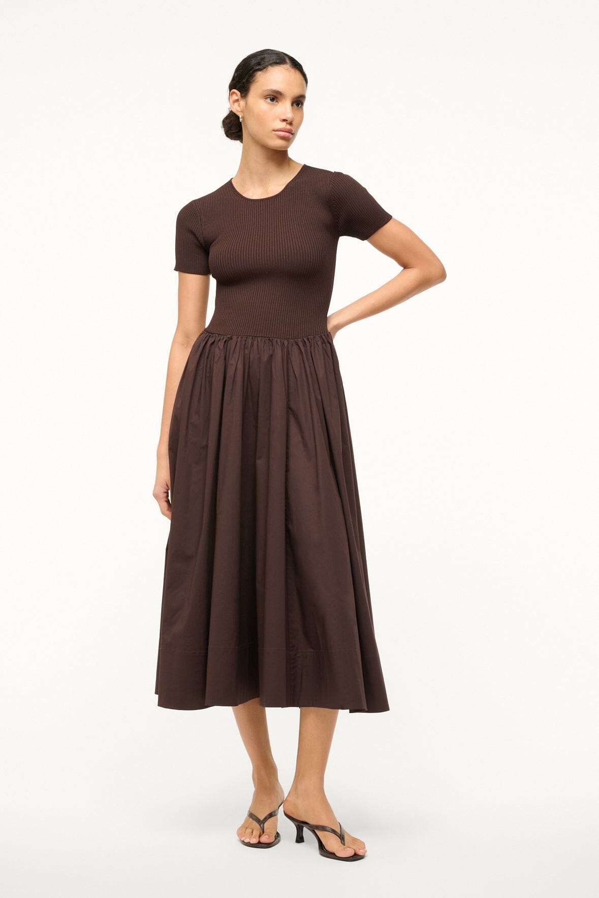 Crewneck Midi Dress with A-Line Skirt | Ysabel Earth