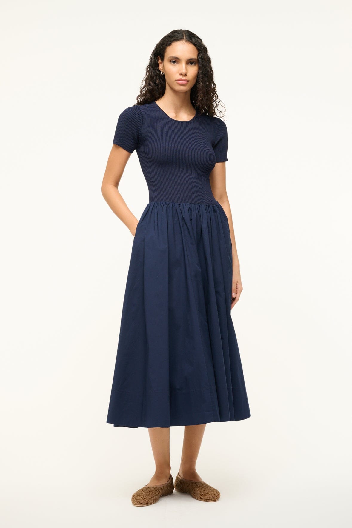 Crewneck Midi Dress with A-Line Skirt | Ysabel Navy