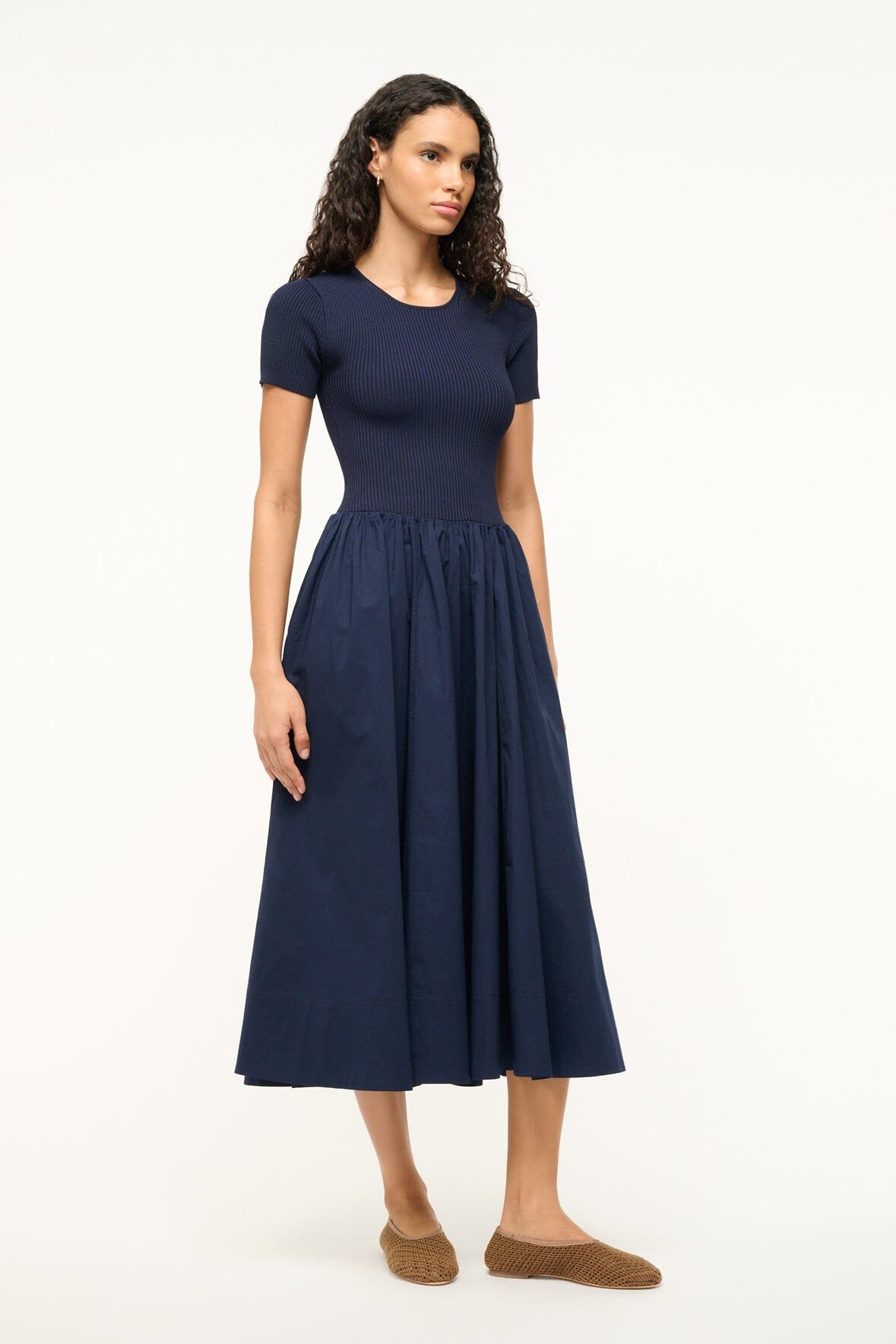 Crewneck Midi Dress with A-Line Skirt | Ysabel Navy