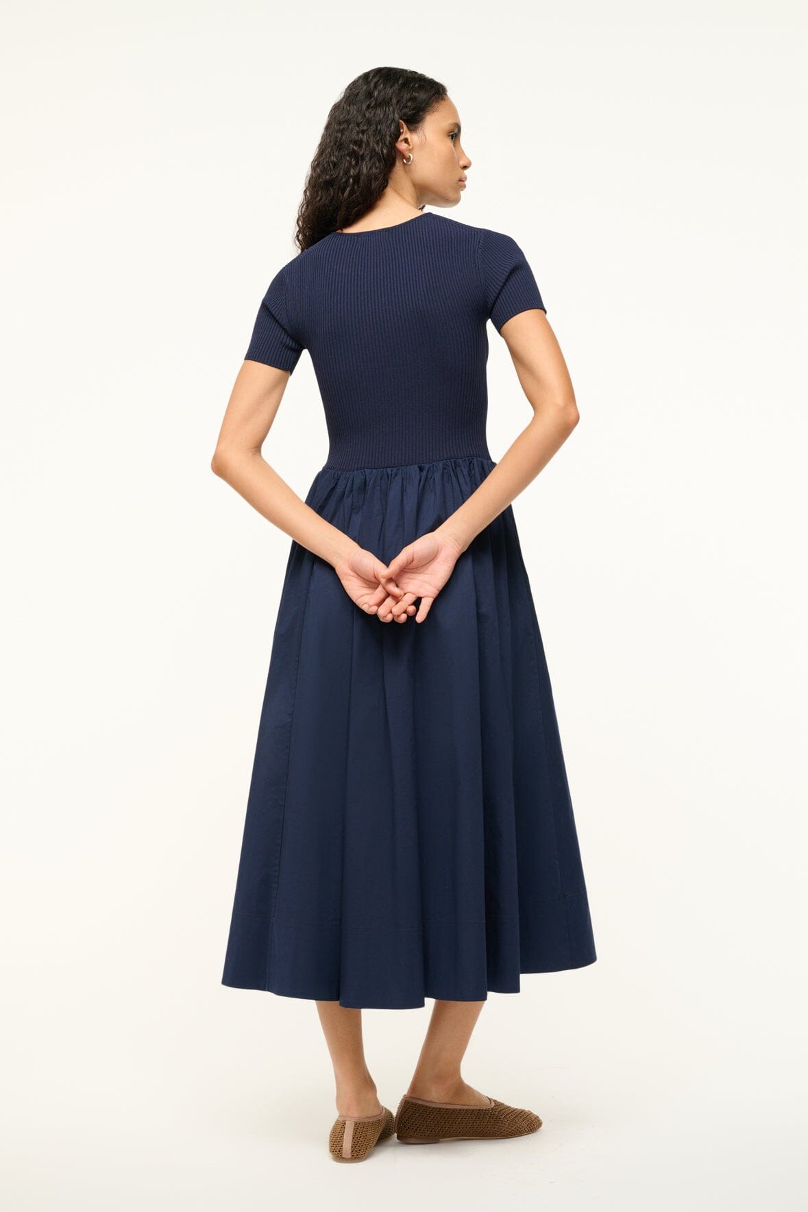 Crewneck Midi Dress with A-Line Skirt | Ysabel Navy