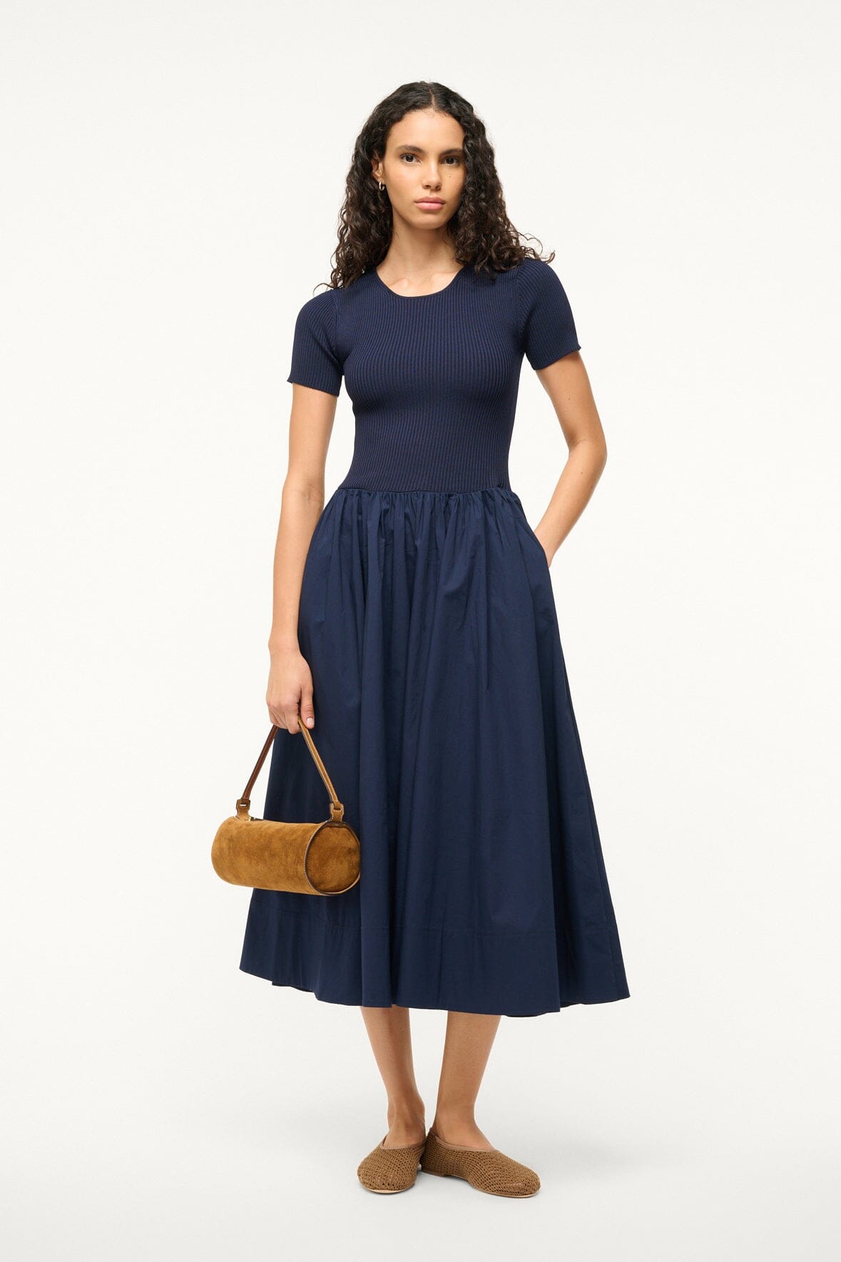 Crewneck Midi Dress with A-Line Skirt | Ysabel Navy