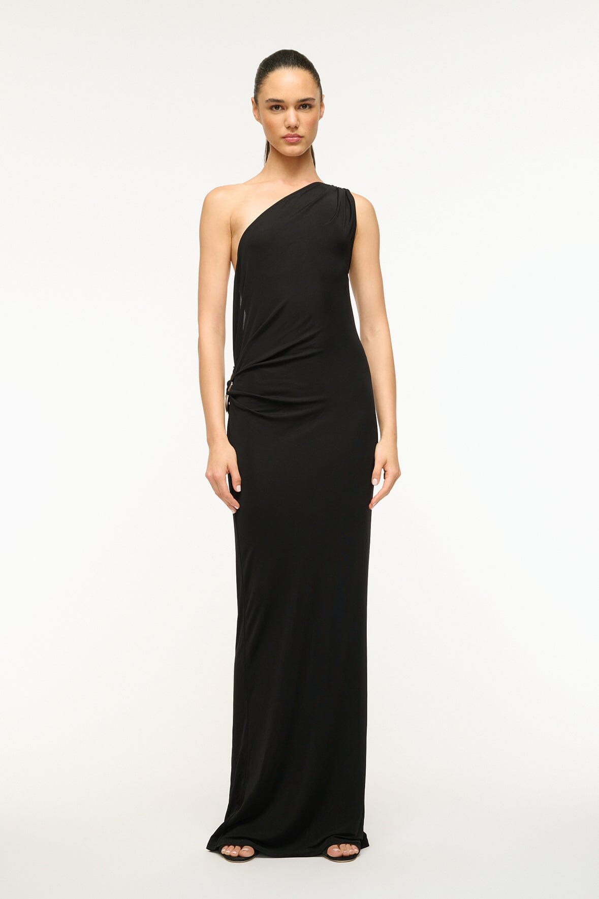 Single-Shoulder Maxi Dress with Buckle Detail | Zenith Black