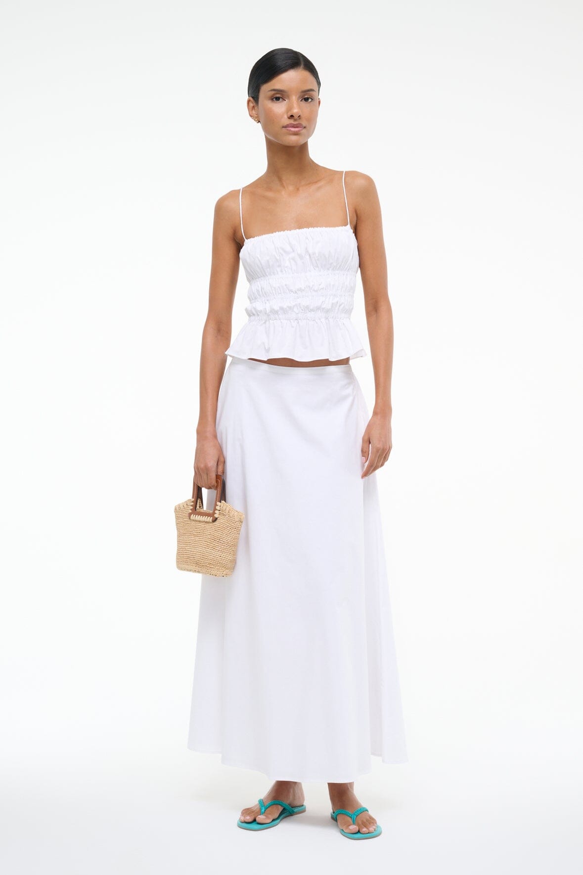 White A-Line Maxi Skirt with Elastic Waist & Pockets | Axel