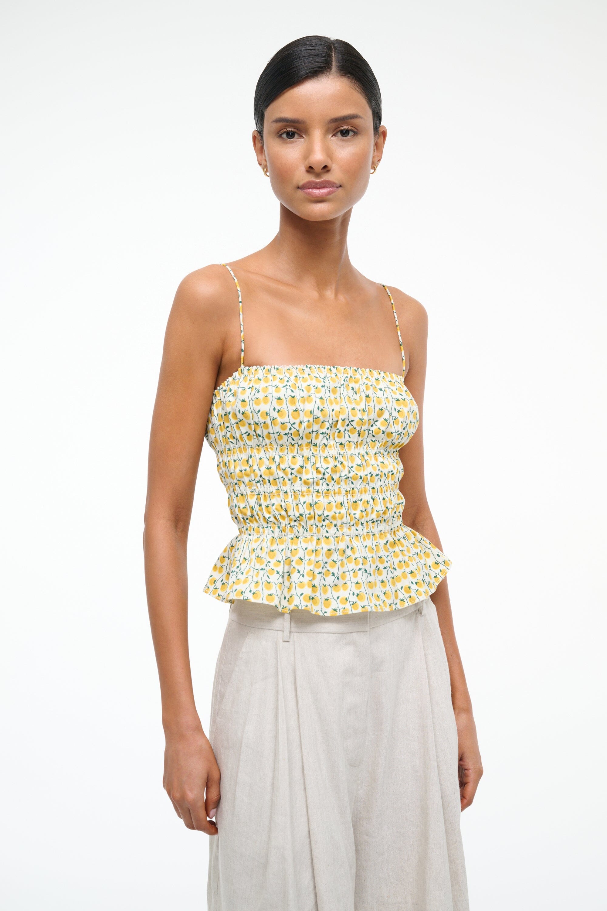 Cropped Cotton Poplin Cami with Smocked Bodice | Ayla Top