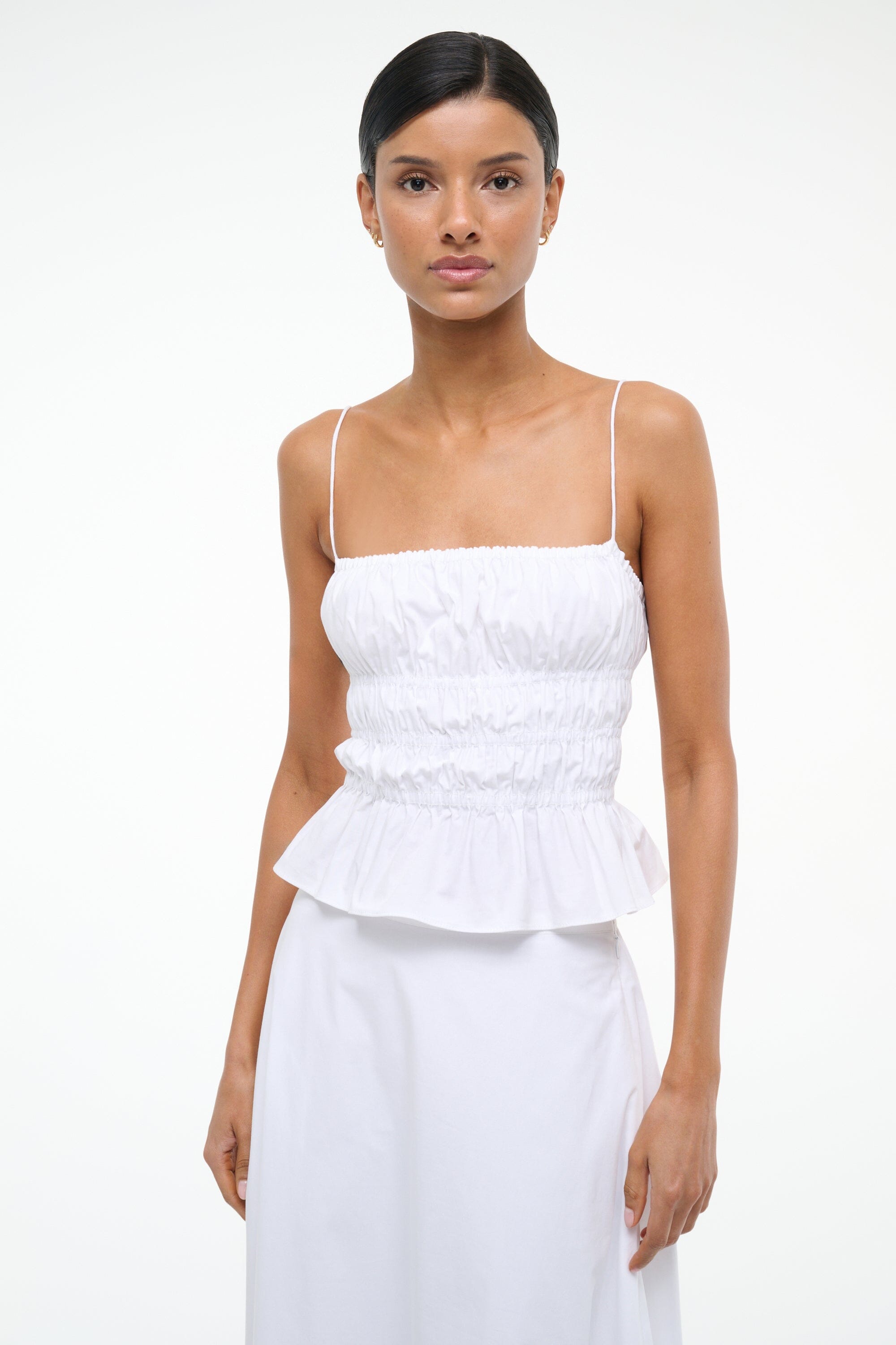 Cotton Poplin Cami Top with Smocked Bodice | Ayla White