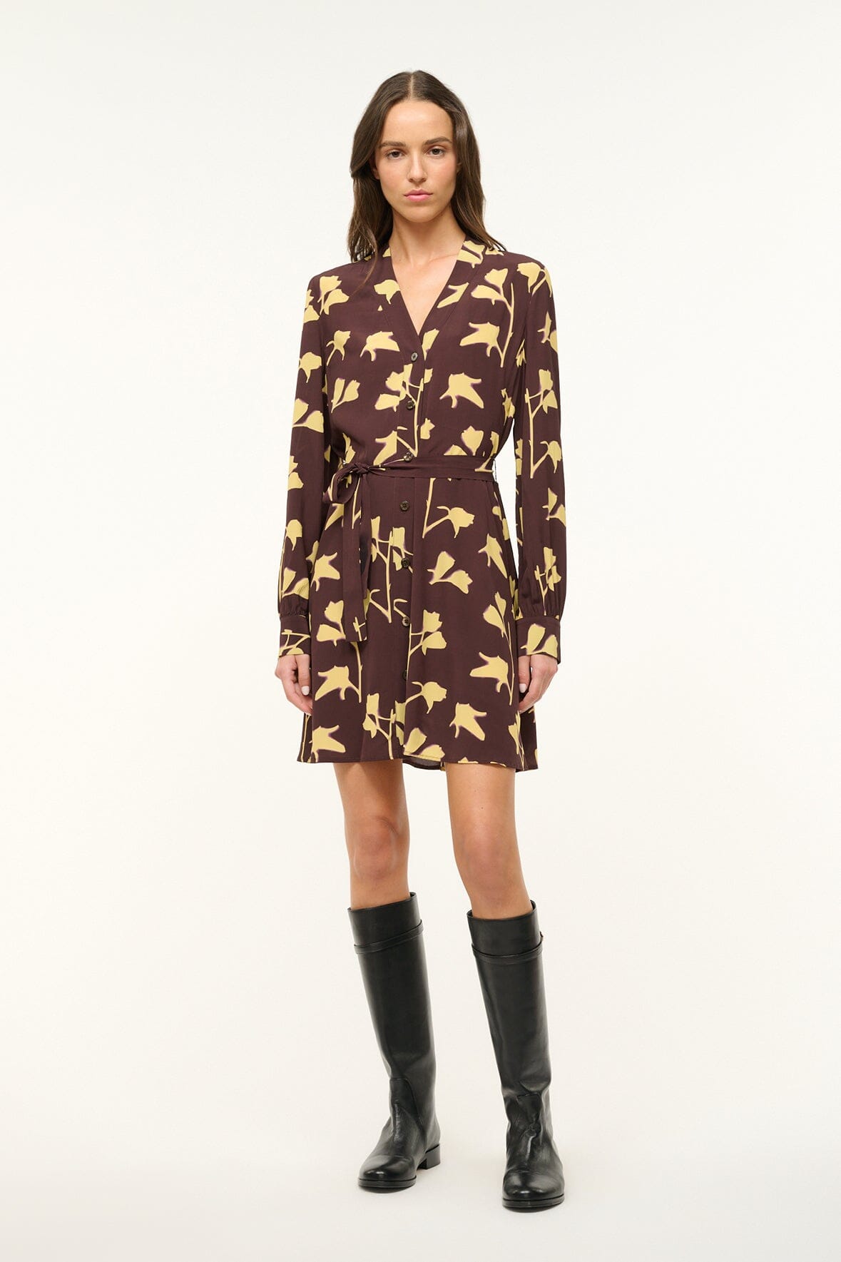 Mini Shirtdress with Button Front & Tie Belt | Babs Floral Dress