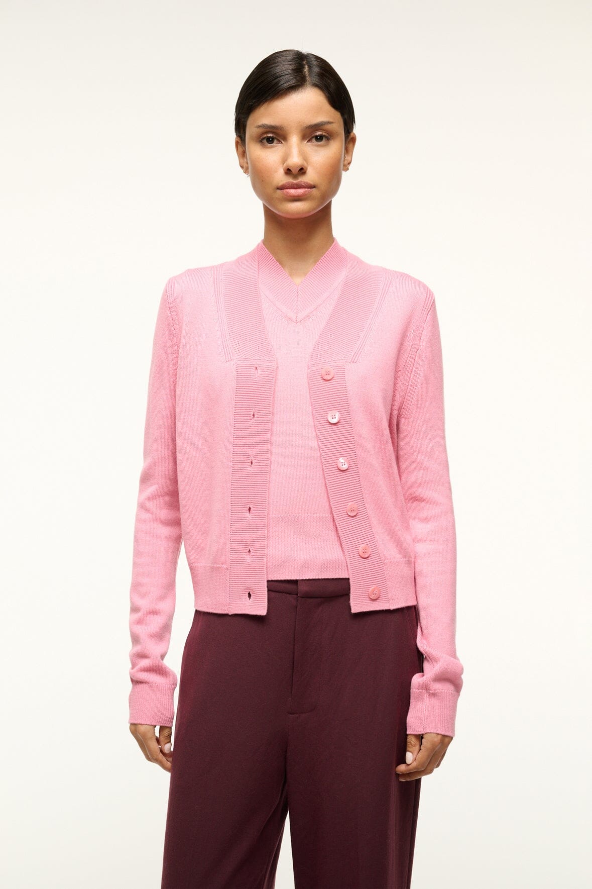Merino Wool Cardigan with V Neckline & Ribbed Cuffs | Baxter