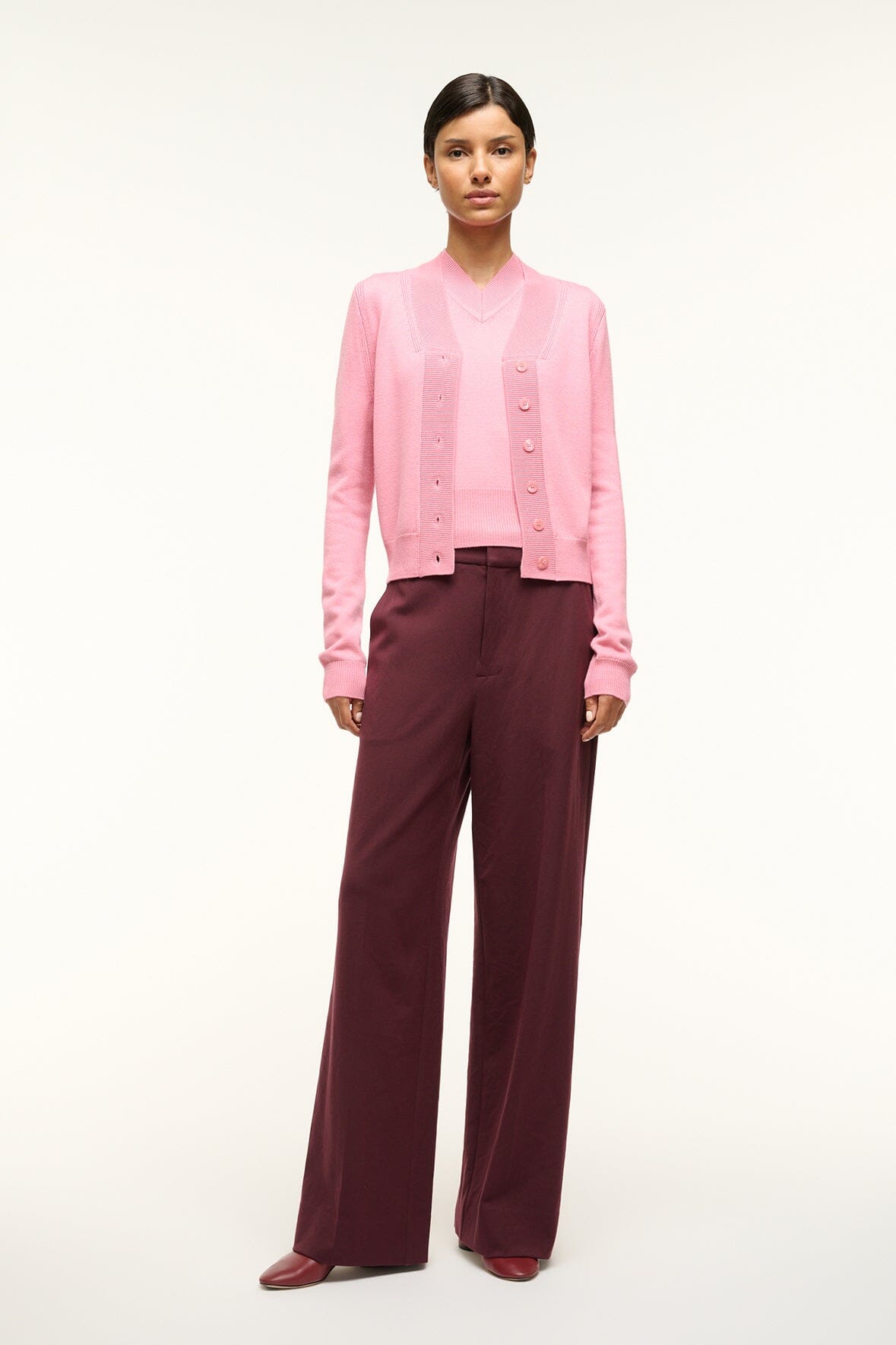 Merino Wool Cardigan with V Neckline & Ribbed Cuffs | Baxter