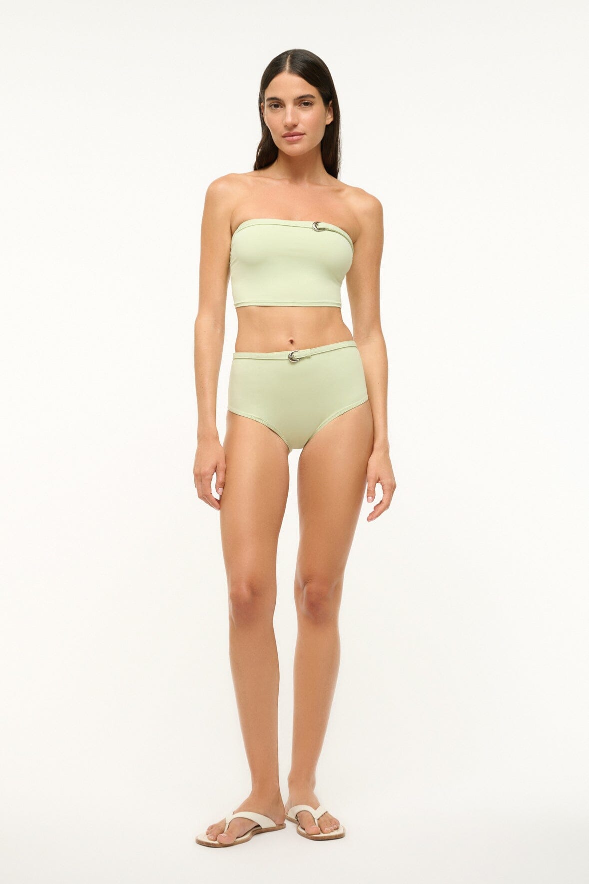 High-Rise Belted Bikini Bottom with Moon Buckle | Wailea Pale Jade