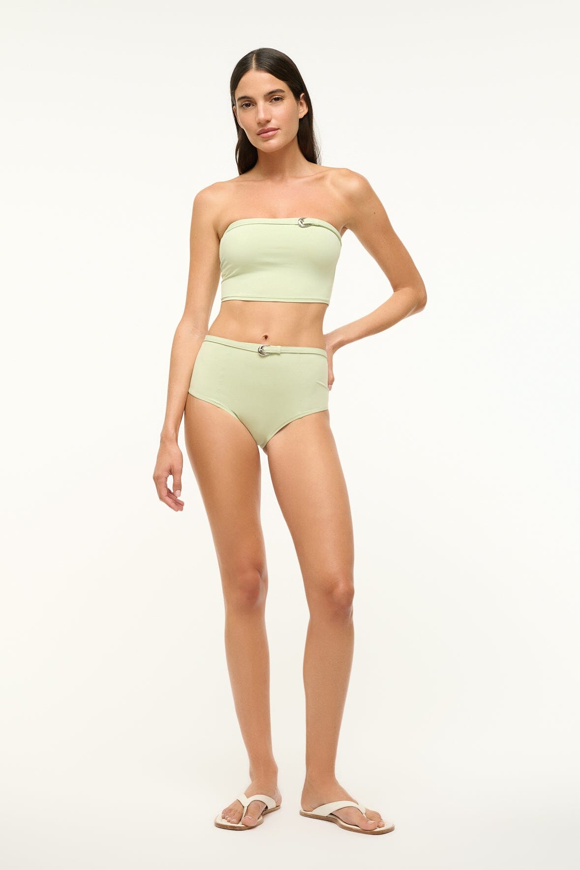 High-Rise Belted Bikini Bottom with Moon Buckle | Wailea Pale Jade