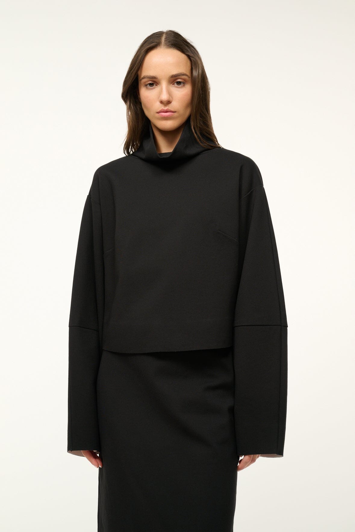 Mock Turtleneck Pullover Top with Sculptural Sleeves | Binoche Black