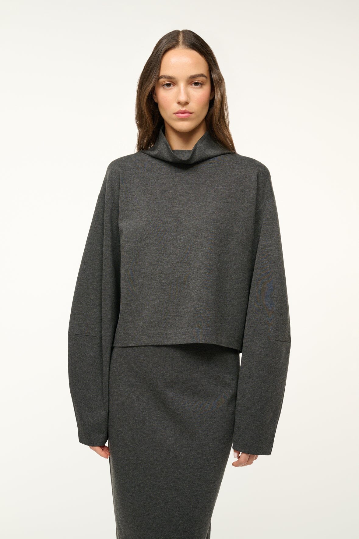 Mock Turtleneck Ponte Pullover Top with Sculptural Sleeves | Binoche