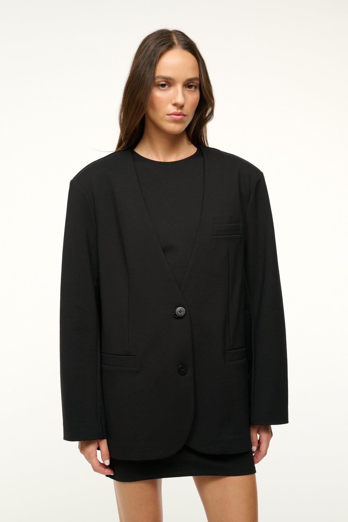 Oversized Collarless Blazer with Removable Shoulder Pads | Blake Black