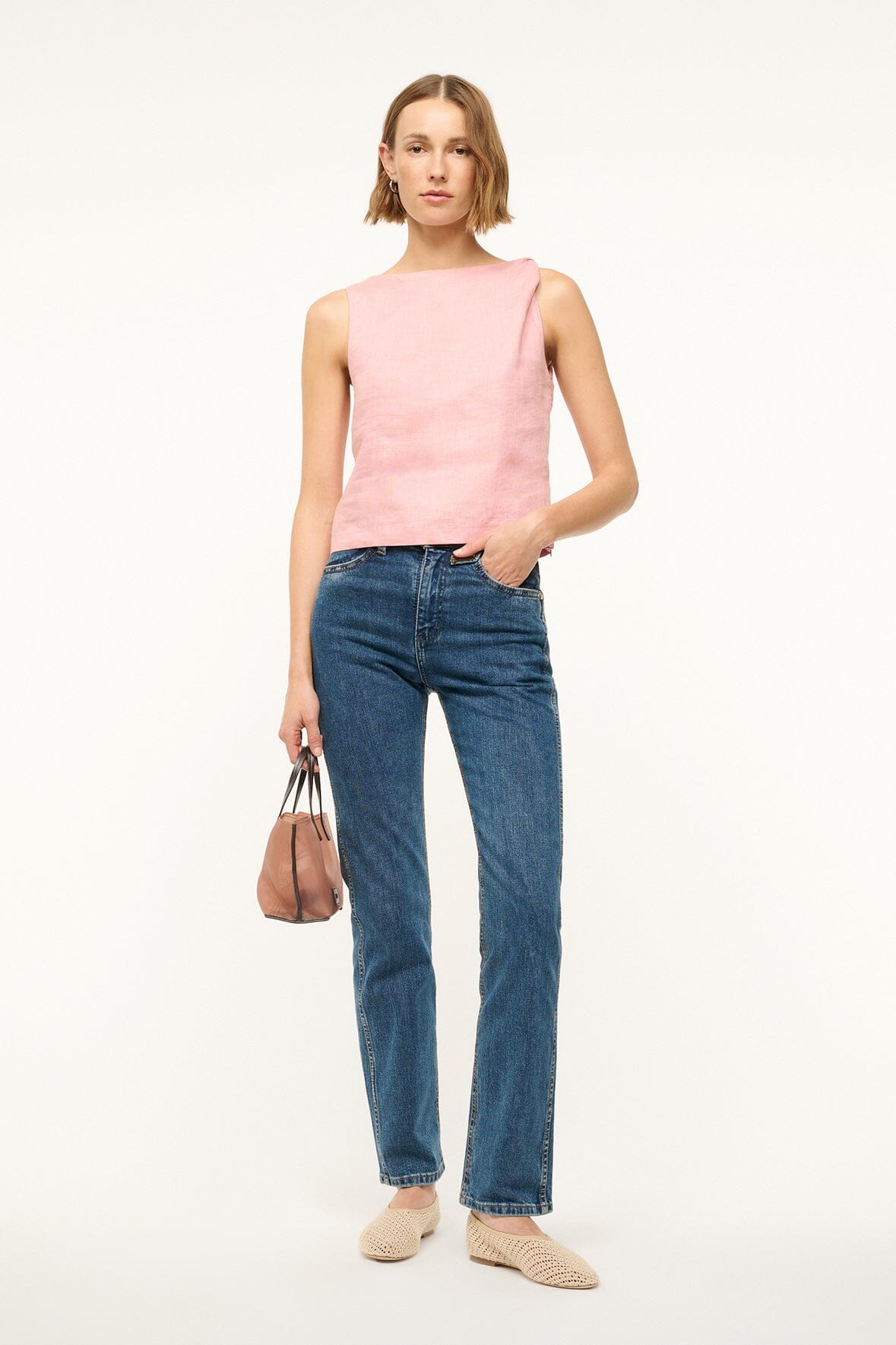 Boat Neck Linen Top with Shoulder Twist Detail | BOA Faded Blush