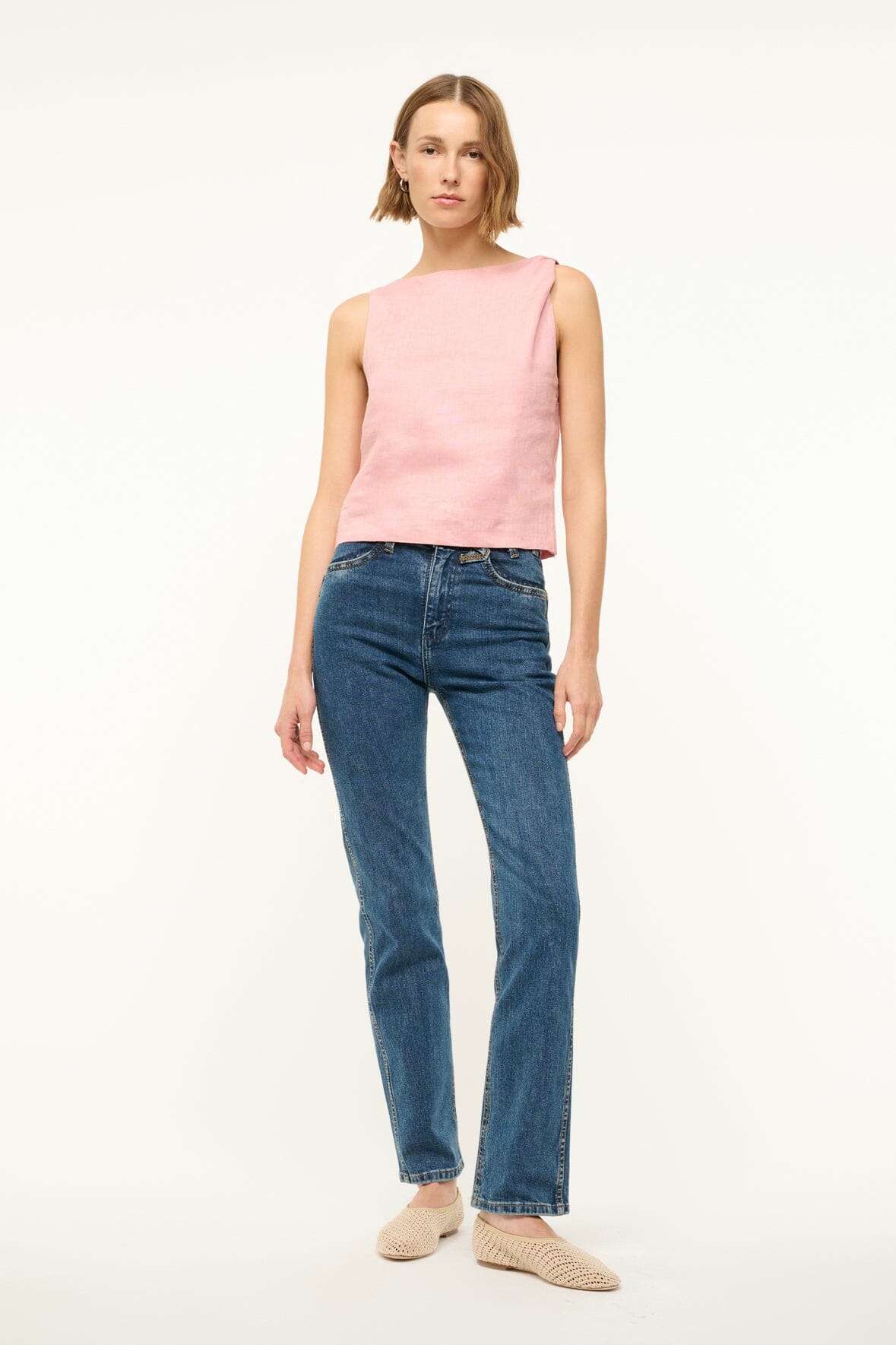 Boat Neck Linen Top with Shoulder Twist Detail | BOA Faded Blush