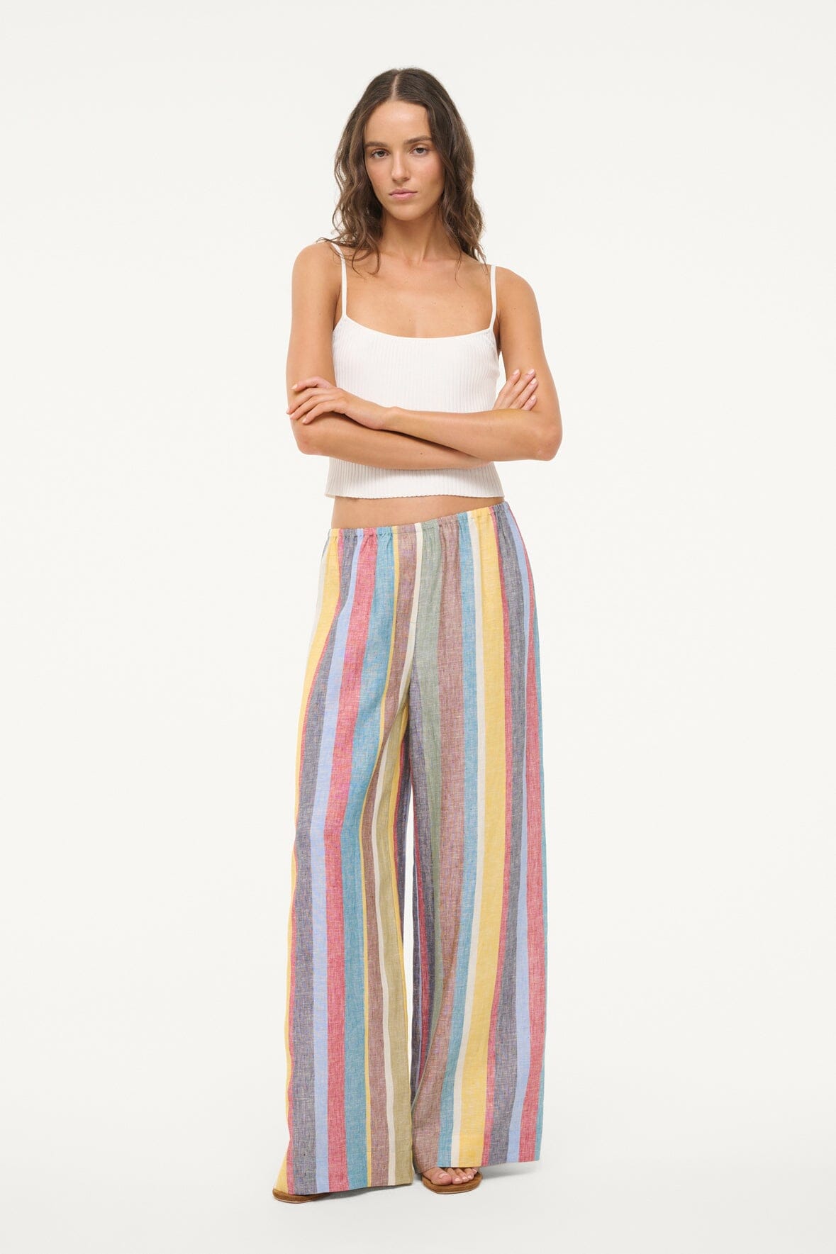 Linen Pants for Women | Wide Leg & Elastic Waist | Bonfire Market Stripe