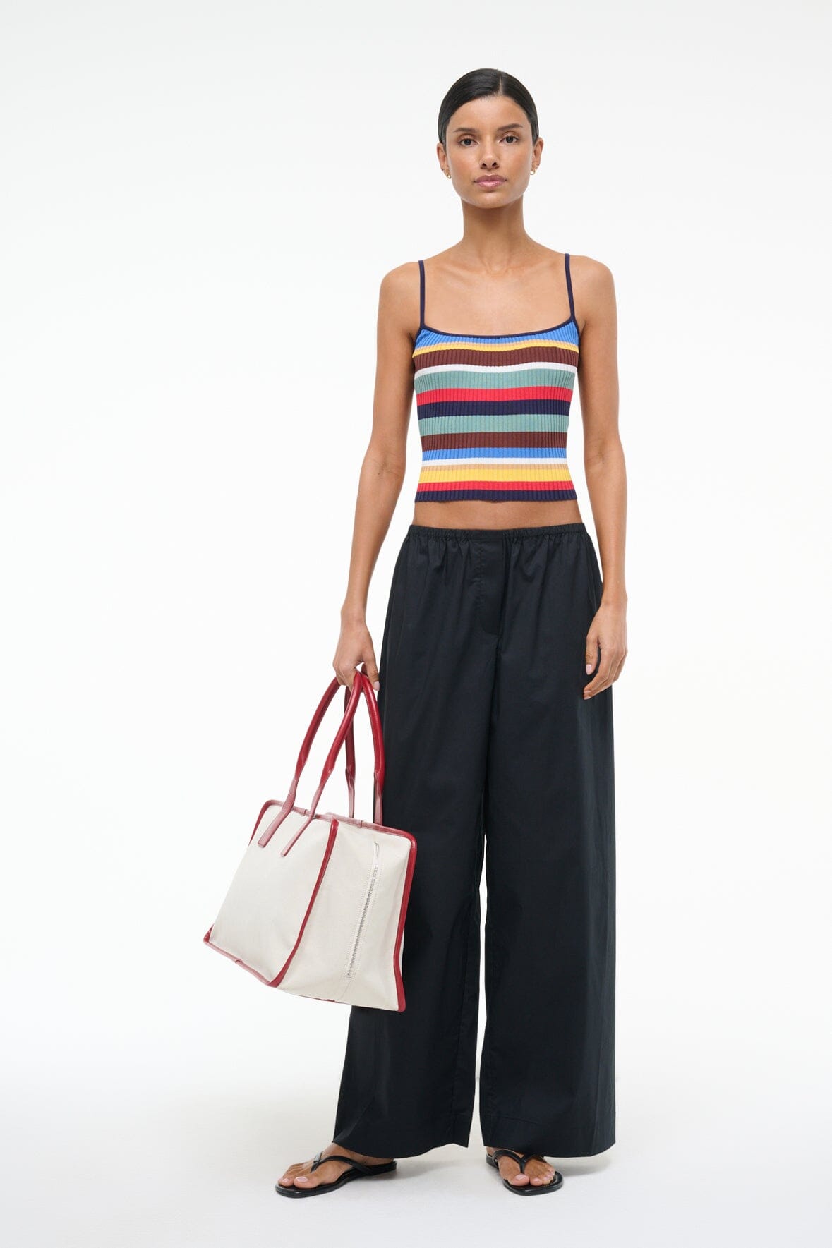 Wide Leg Cotton Poplin Pants with Elastic Waistband | Bonfire Black
