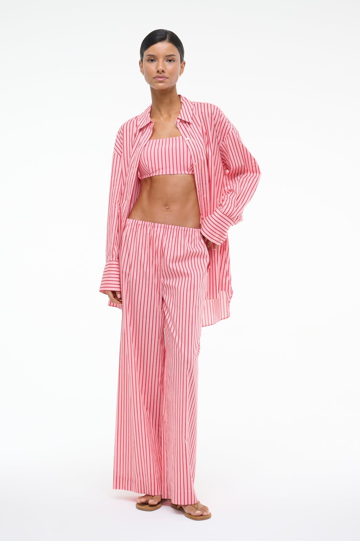 Wide Leg Pull-On Pants with Elastic Waistband | Bonfire Montauk Stripe