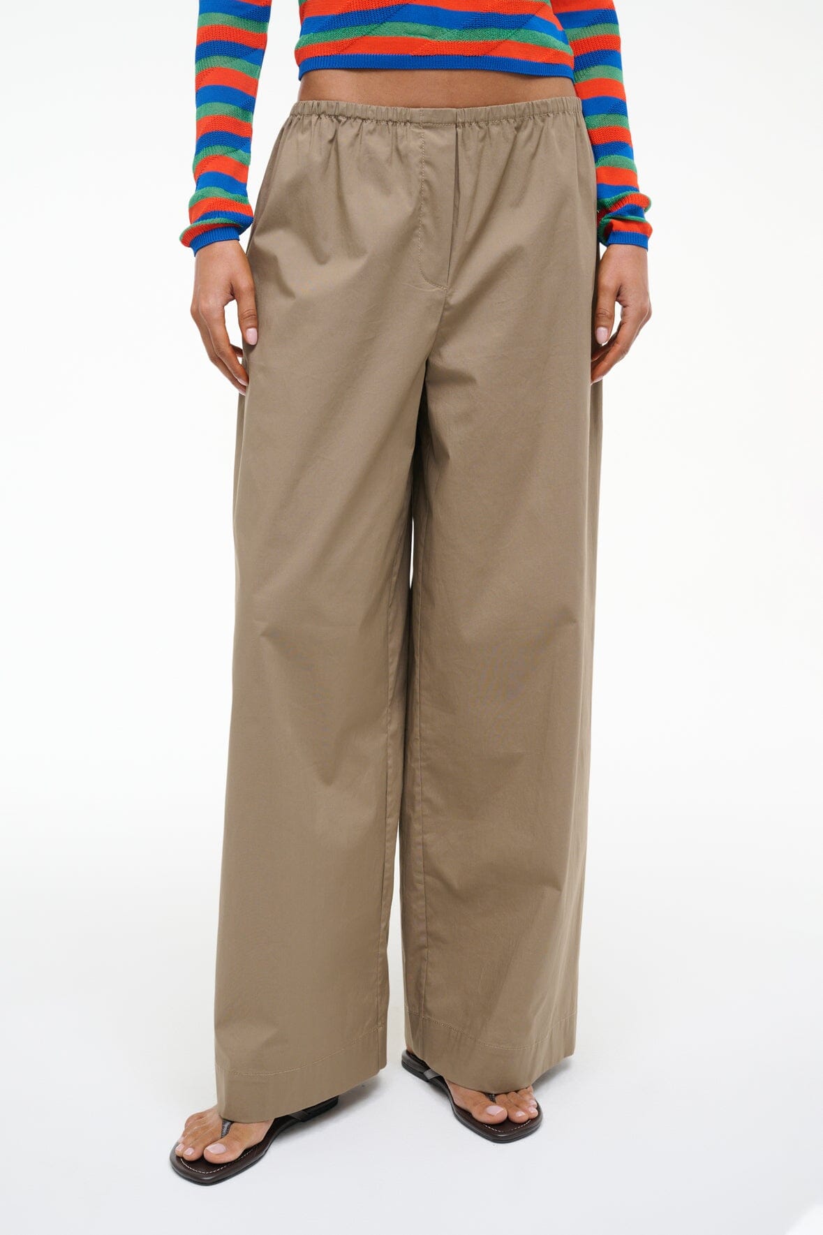 Wide Leg Pull-On Pants with Elastic Waistband | Bonfire Taupe