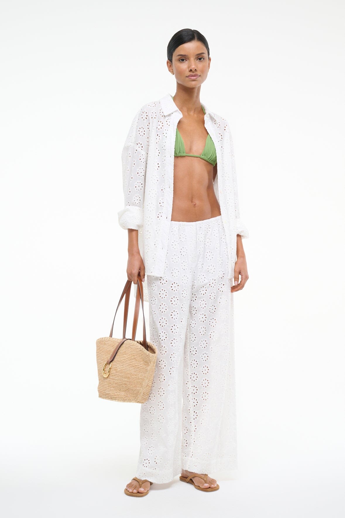 Wide Leg Cotton Pants with Elastic Waist & Eyelet Detail | Bonfire Pant