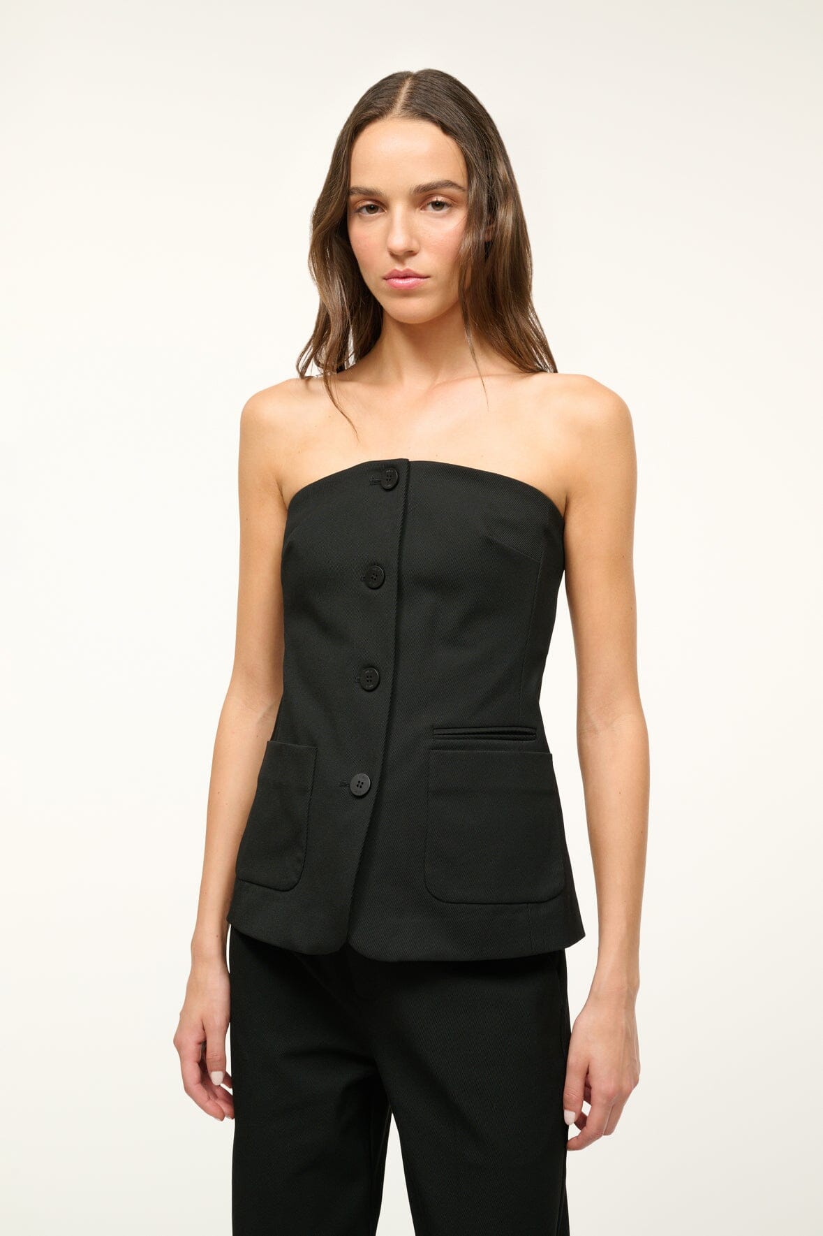 Strapless Corset Top with Button Front & Patch Pocket | Brigade