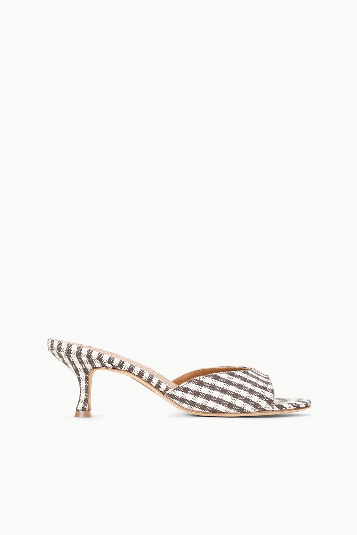 Open-Toe Mule with Kitten Heel & Gingham Canvas | Brigitte Dark Chocolate