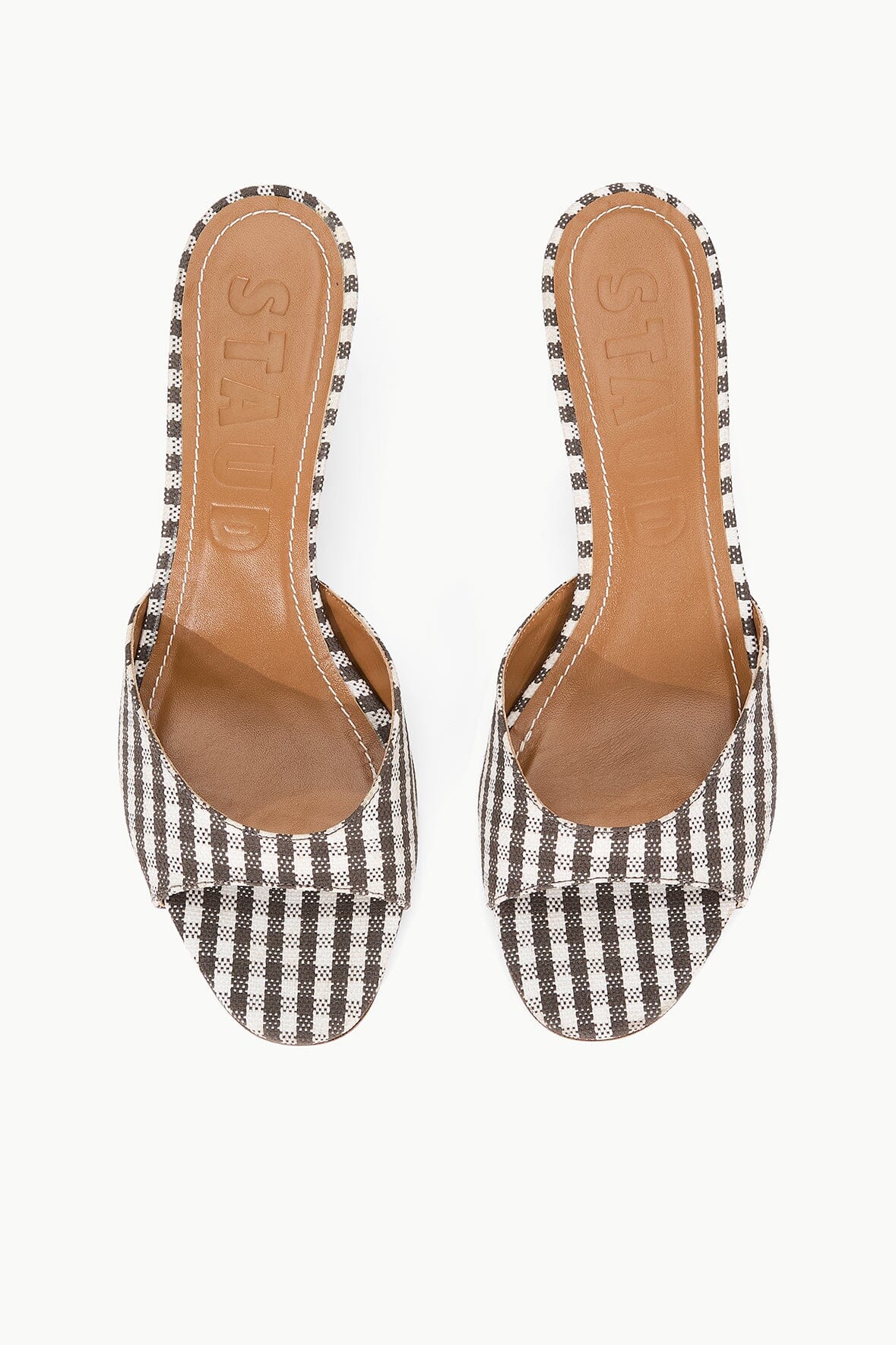 Open-Toe Mule with Kitten Heel & Gingham Canvas | Brigitte Dark Chocolate