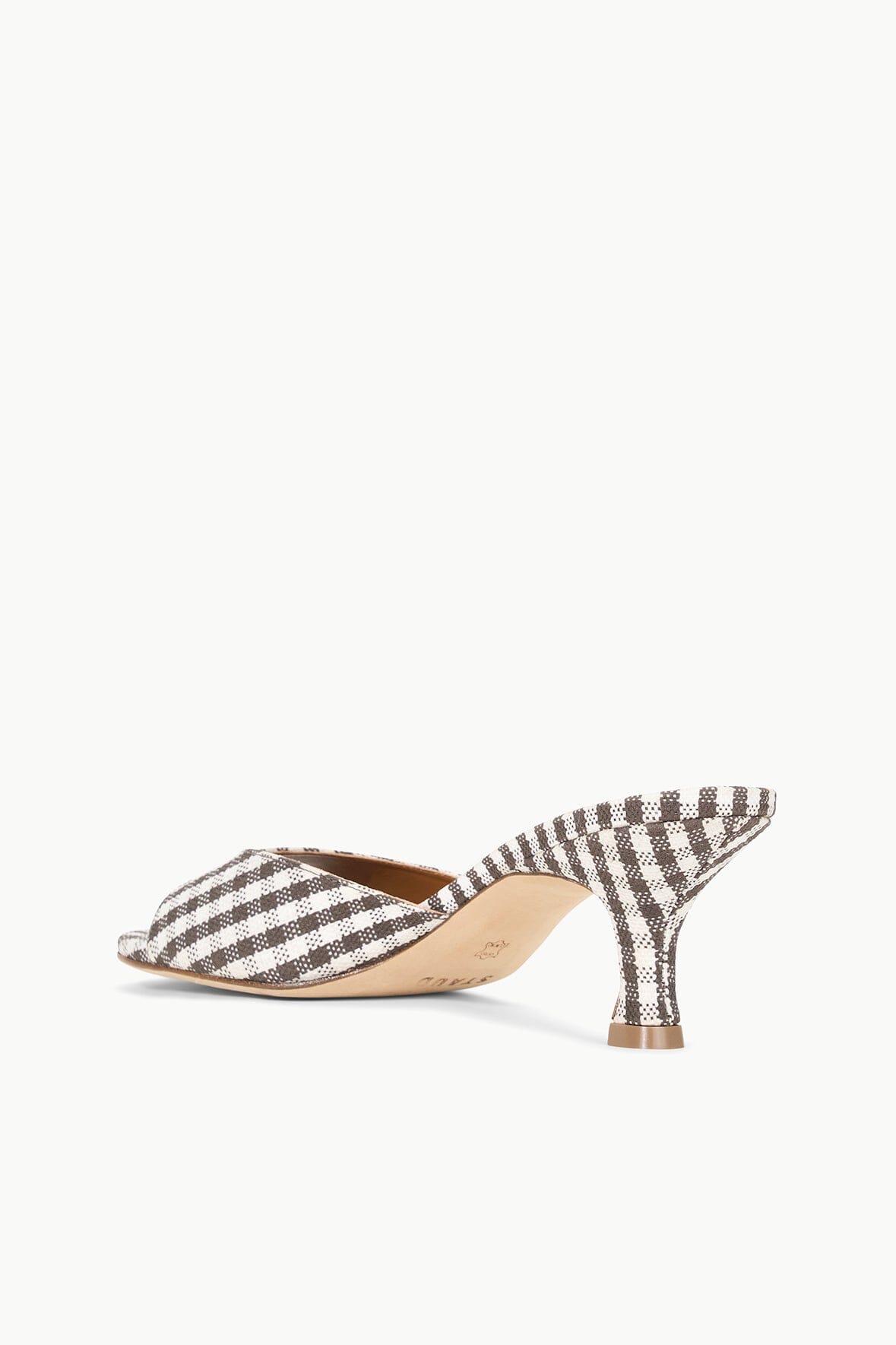 Open-Toe Mule with Kitten Heel & Gingham Canvas | Brigitte Dark Chocolate