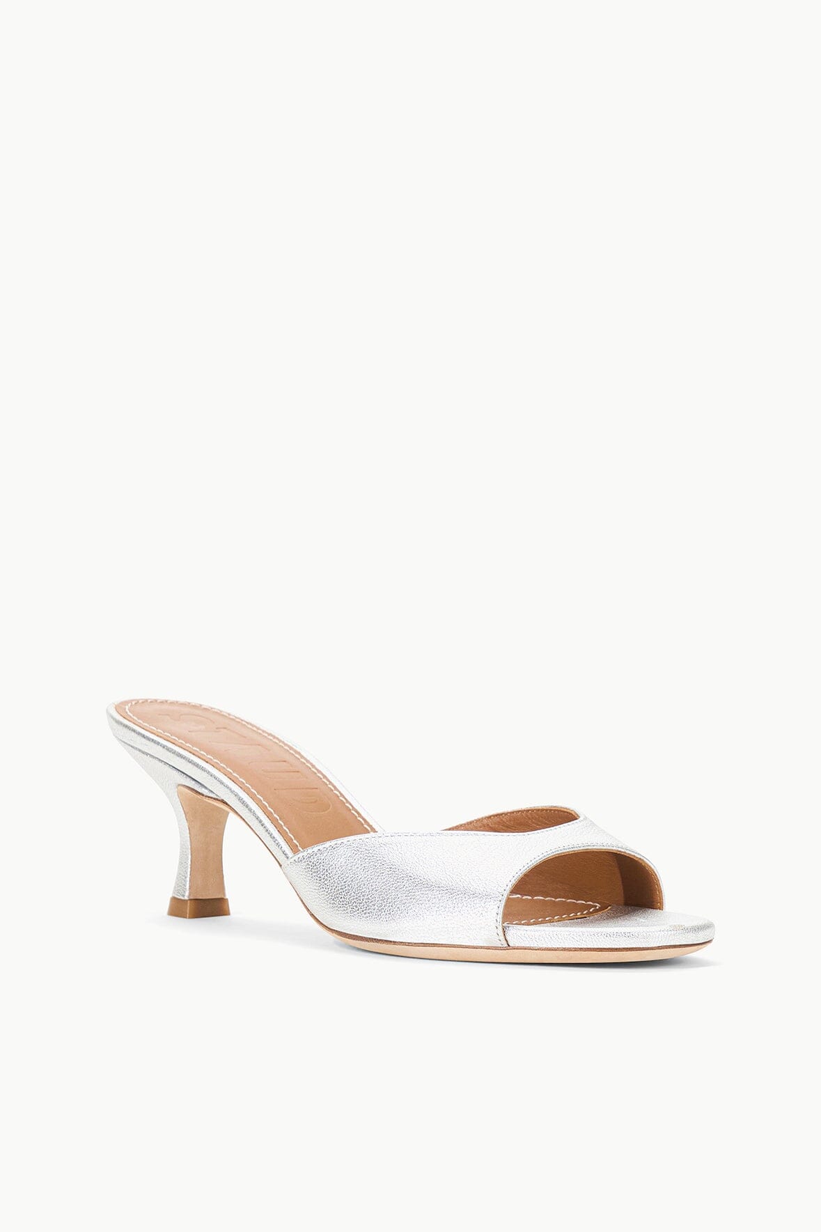 Silver Kitten Heel Mule | Brigitte Open-Toe Shoes