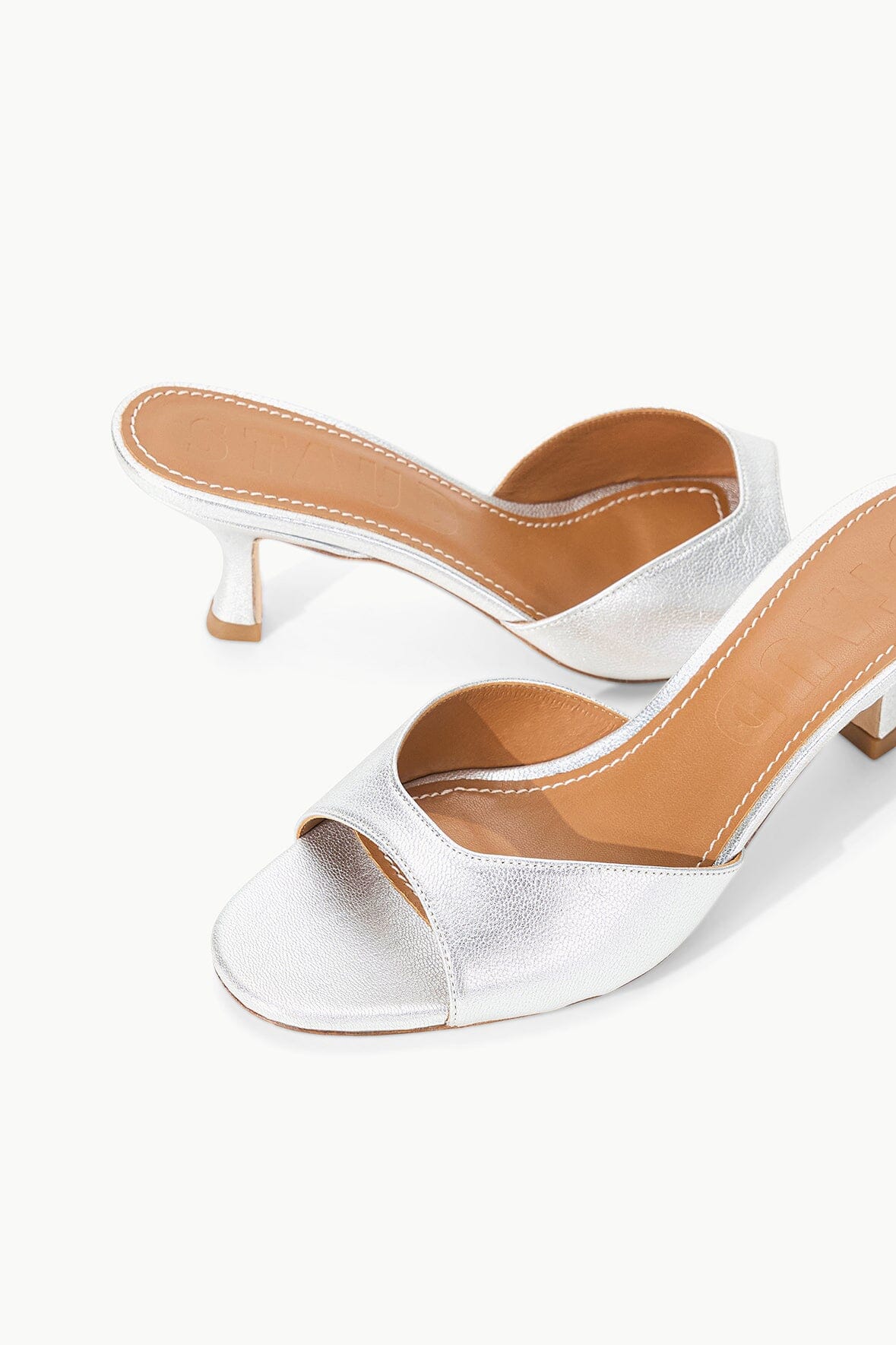 Silver Kitten Heel Mule | Brigitte Open-Toe Shoes