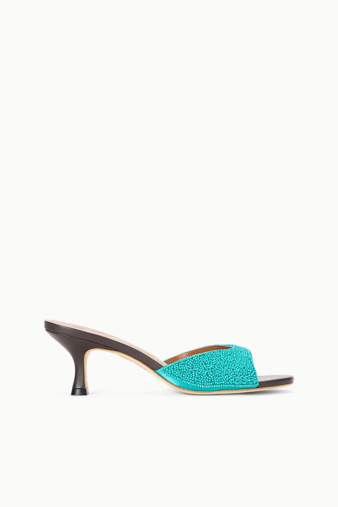 Teal Beaded Kitten Heel Mule | Brigitte Open-Toe Shoes