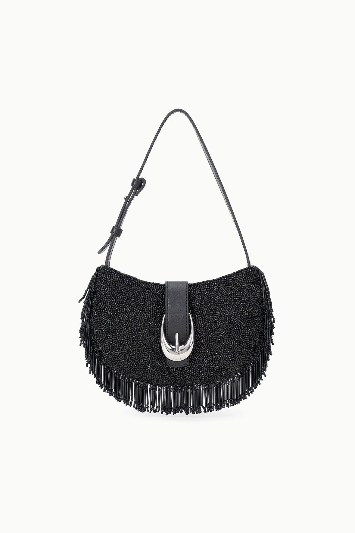 Beaded Fringe Shoulder Bag with Adjustable Strap | Alana Black