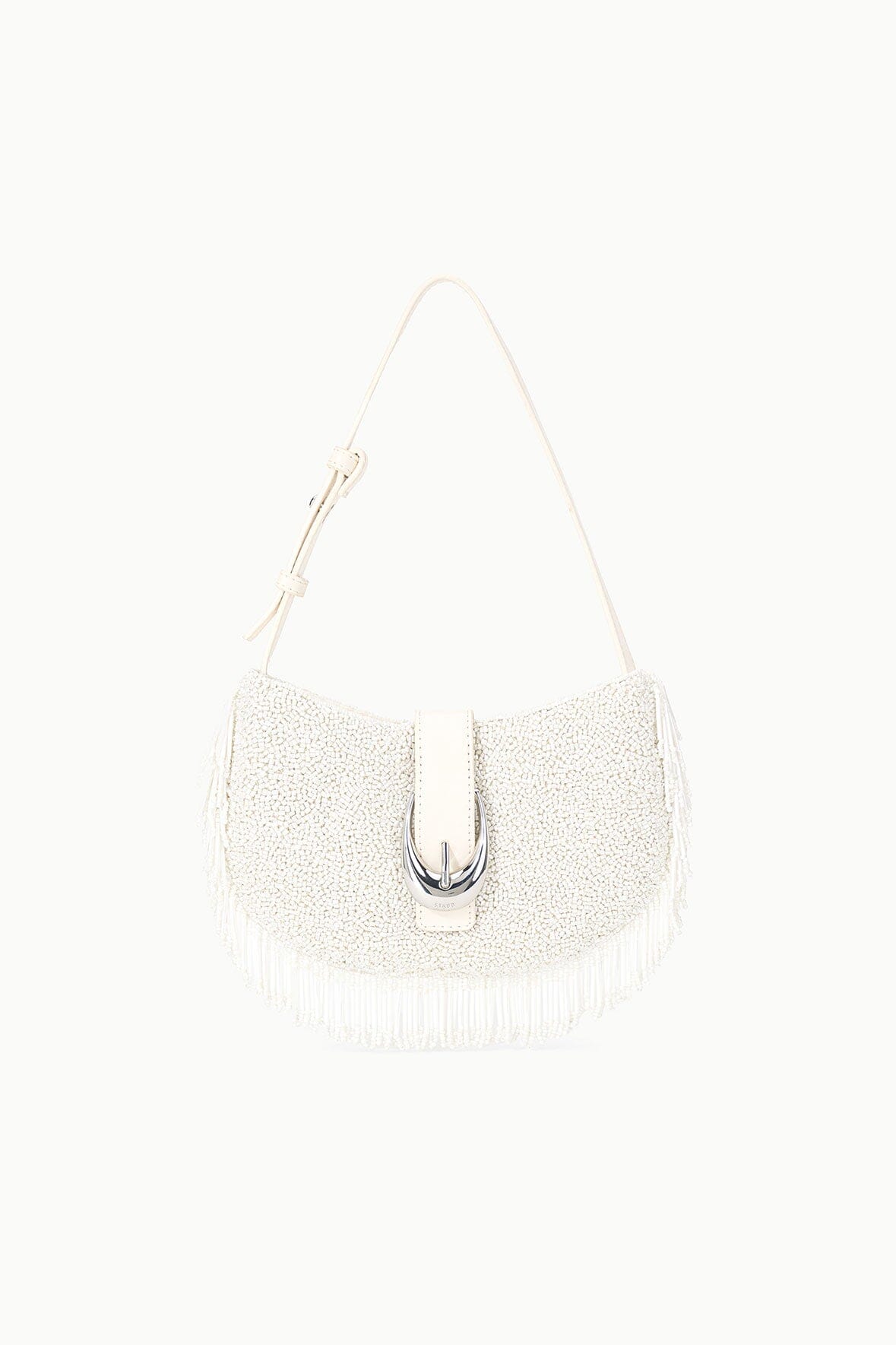 Beaded Crescent Bag with Fringe Trim & Adjustable Strap | Alana