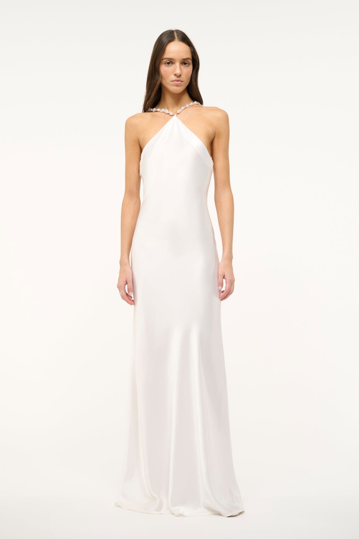 Floor Length Satin Slip Dress with Beaded Straps | Cadence Pearl
