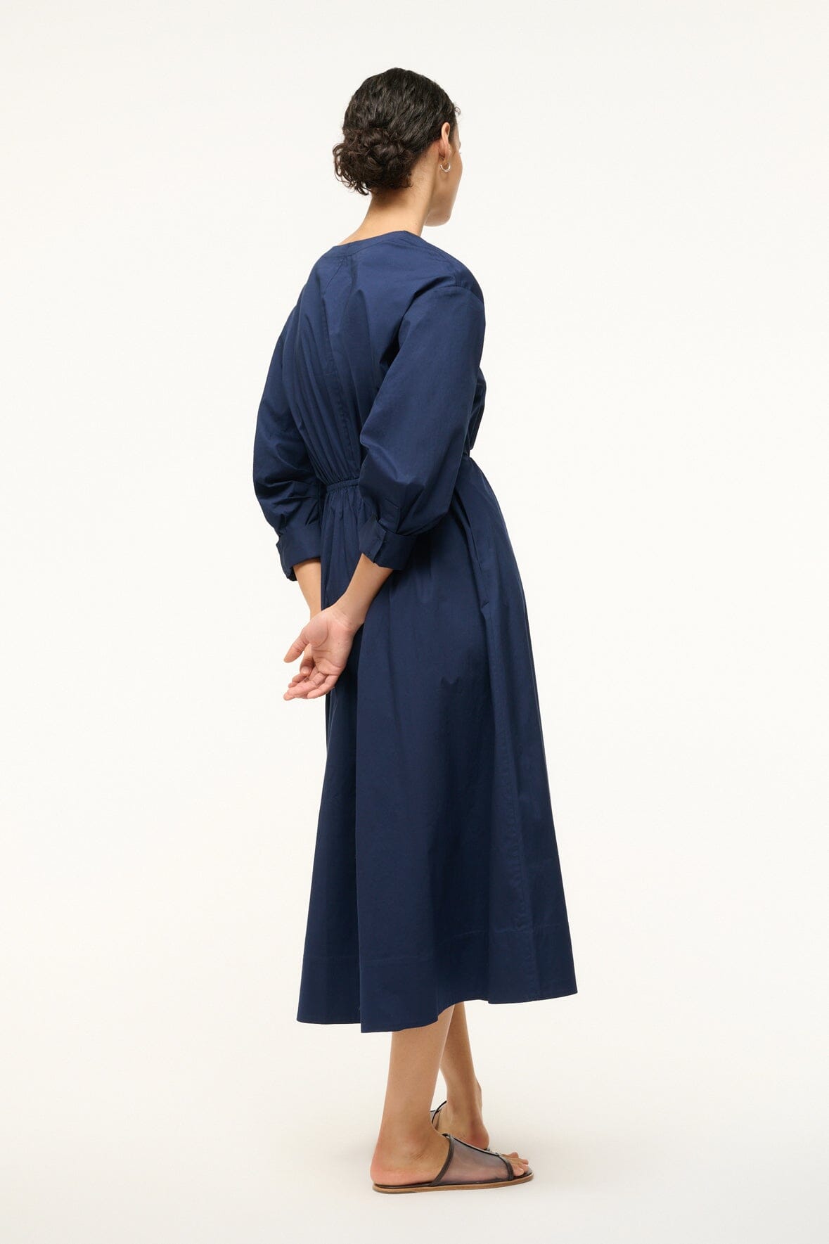 Midi Dress with Fitted Waist & A-Line Skirt | Cafu Navy